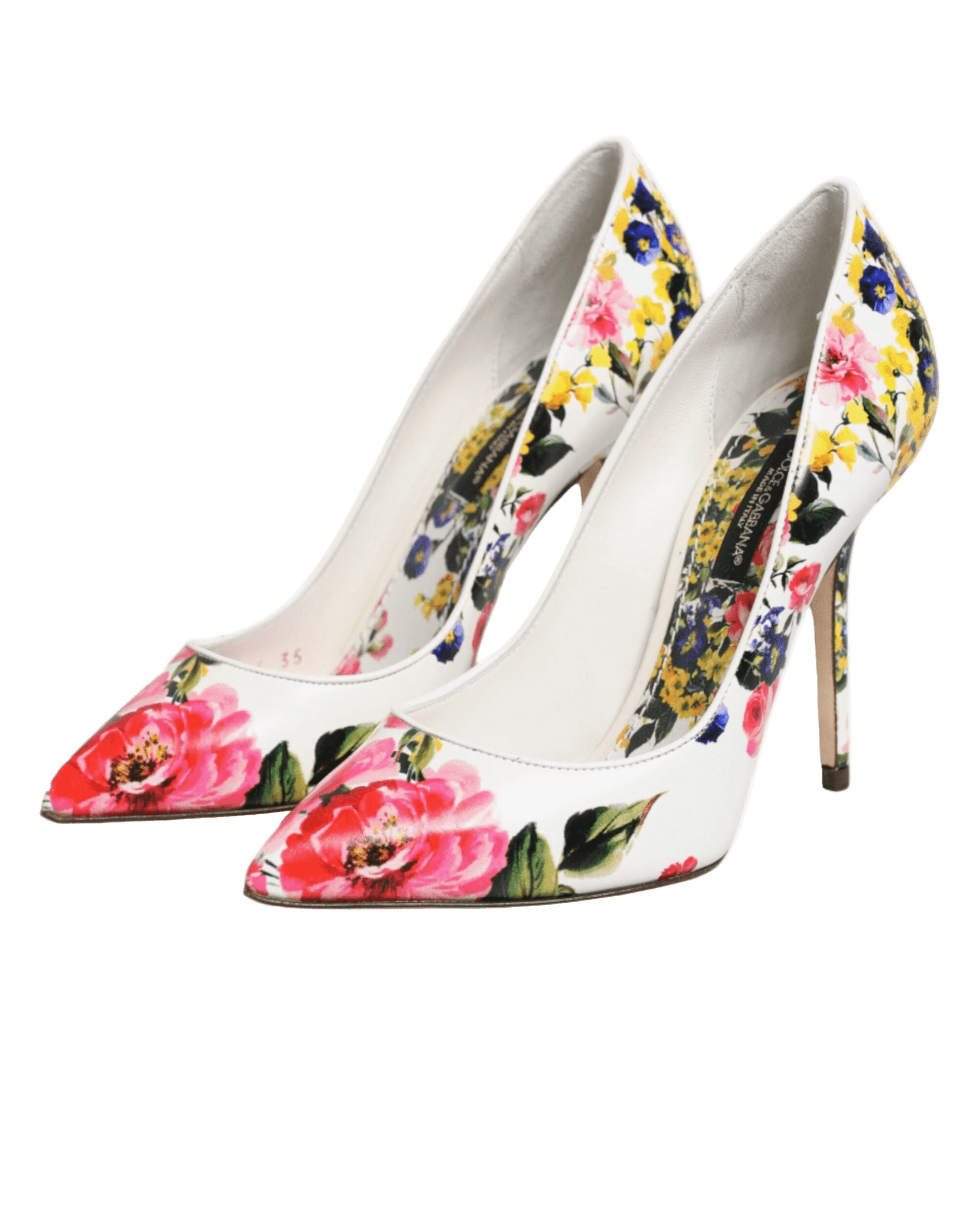 Dolce & Gabbana White Leather Floral High Heels Pumps Shoes Heels