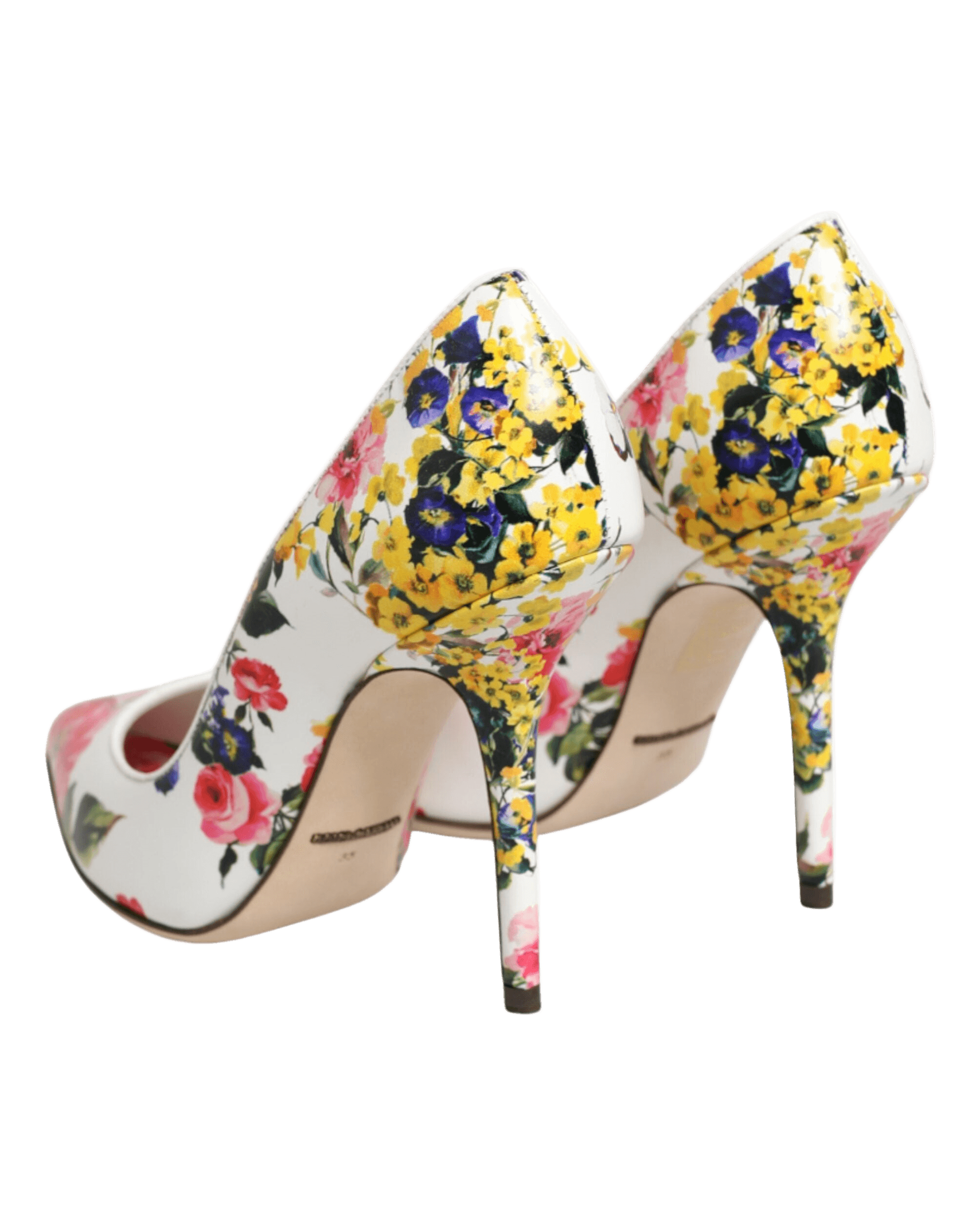 Dolce & Gabbana White Leather Floral High Heels Pumps Shoes Glam Steals
