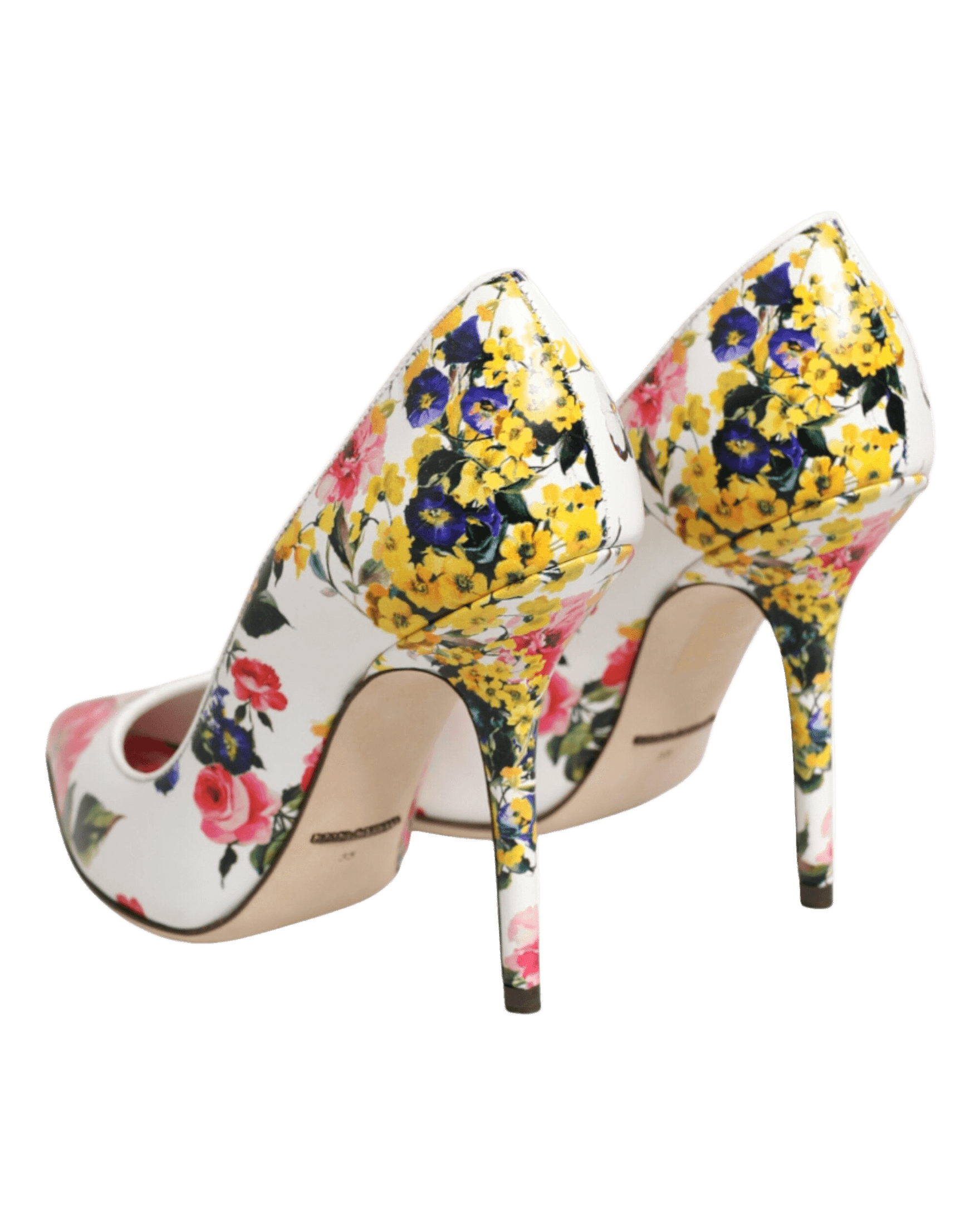 Dolce & Gabbana White Leather Floral High Heels Pumps Shoes Heels