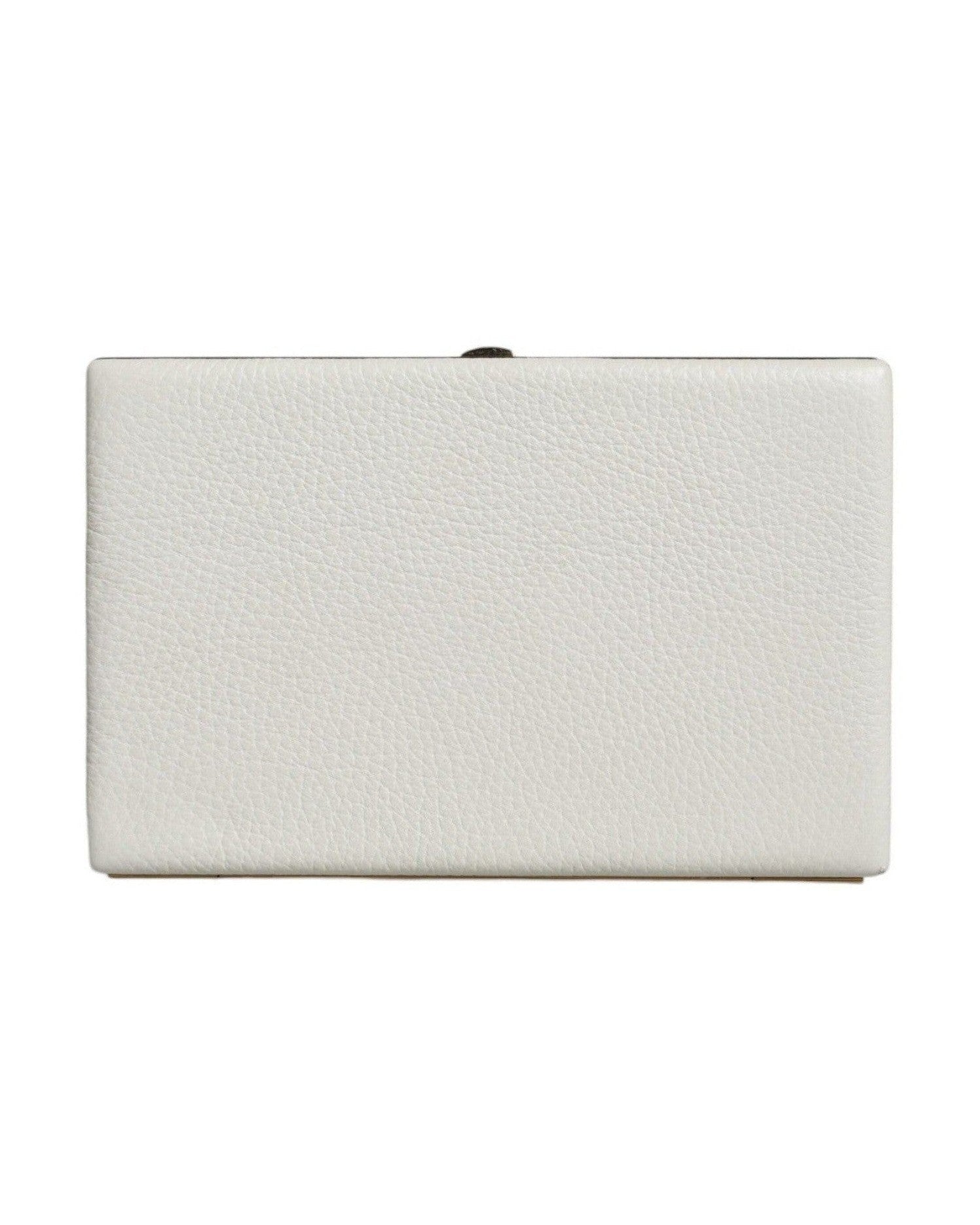 Dolce & Gabbana Leather Frame Clutch Evening Party Purse White Gold Bag Glam Steals