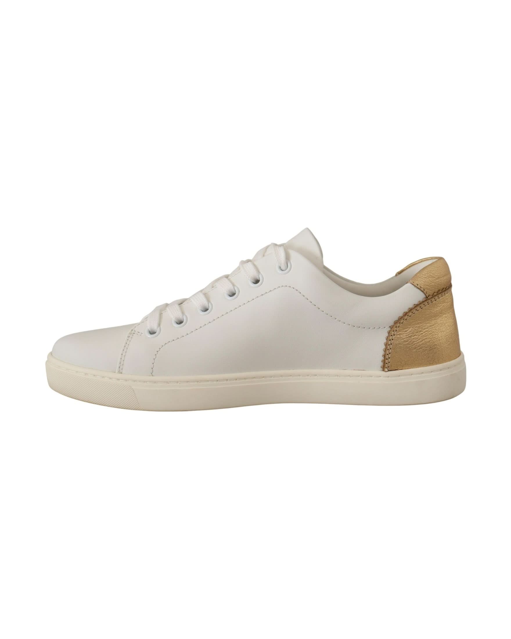 Dolce & Gabbana White Leather Gold Low Top Sneakers Sneakers