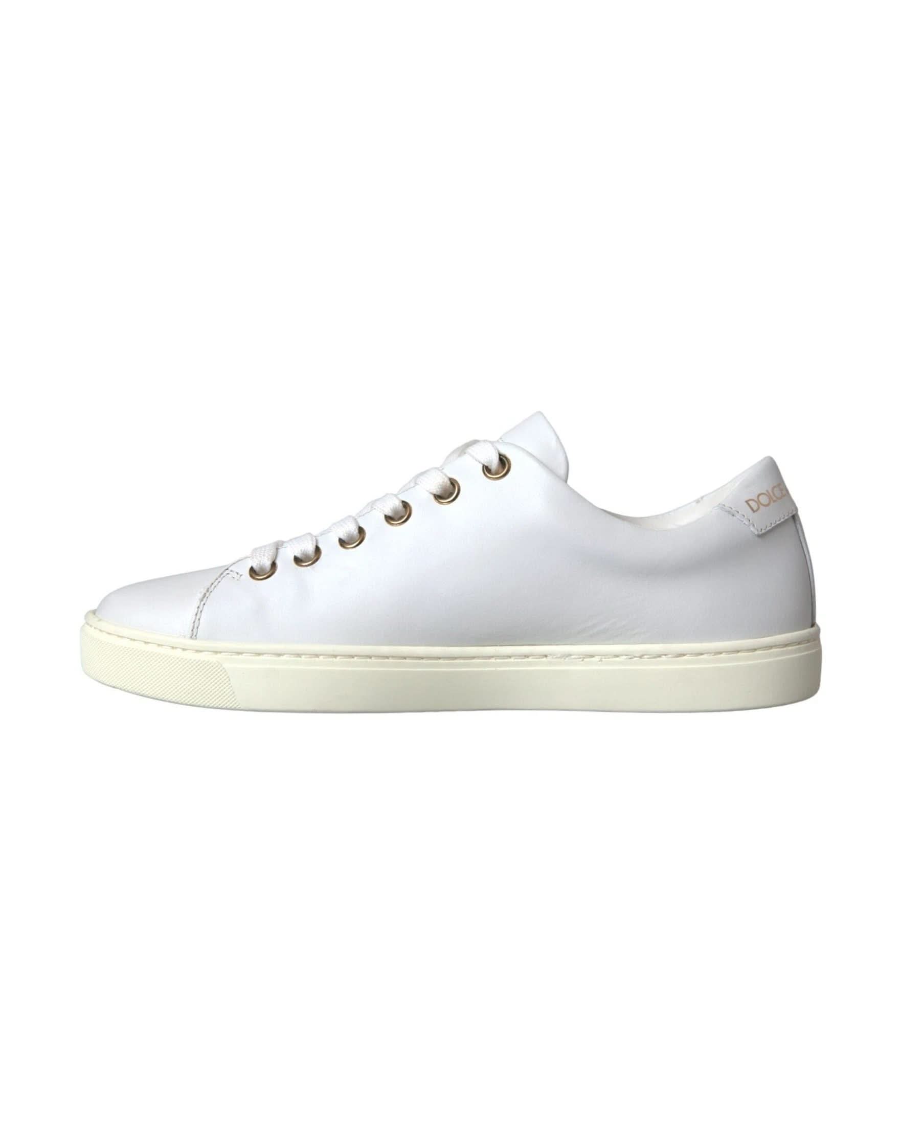 Dolce & Gabbana White Leather Gold Red Heart Sneakers Shoes Sneakers