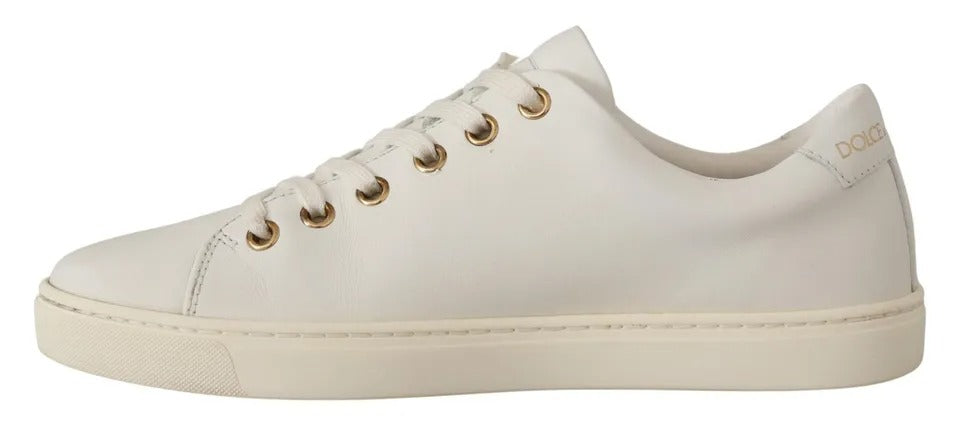 Dolce & Gabbana White Leather Gold Red Heart Sneakers Glam Steals