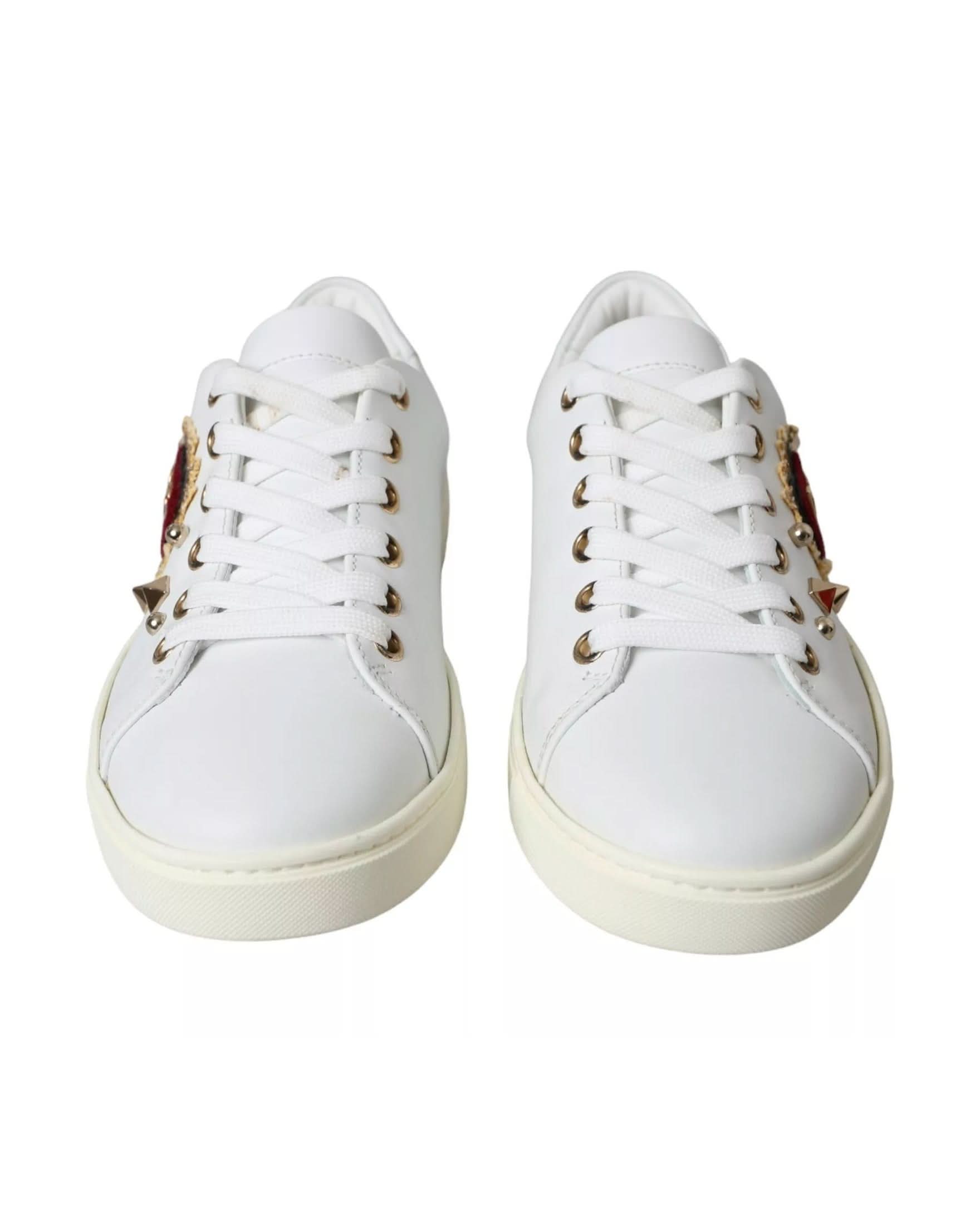 Dolce & Gabbana White Leather Gold Red Heart Sneakers Shoes Sneakers