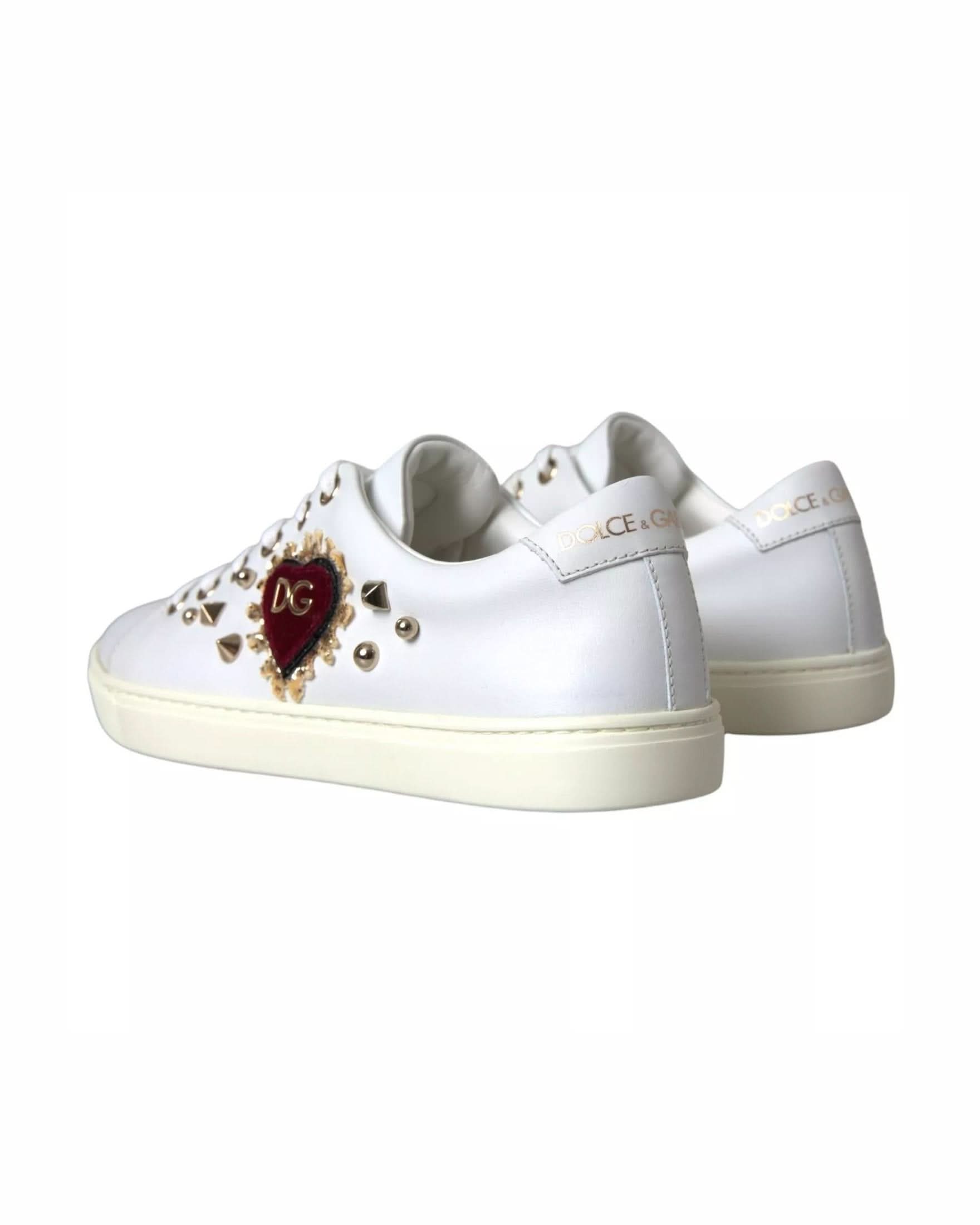 Dolce & Gabbana White Leather Gold Red Heart Sneakers Shoes Sneakers