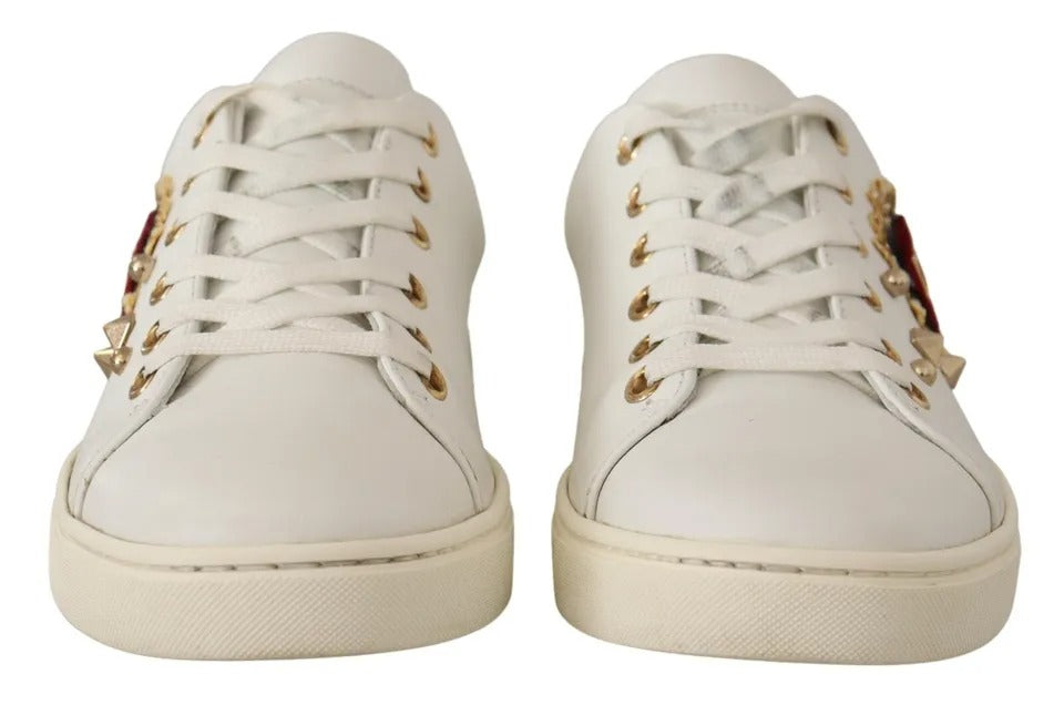 Dolce & Gabbana White Leather Gold Red Heart Sneakers Glam Steals