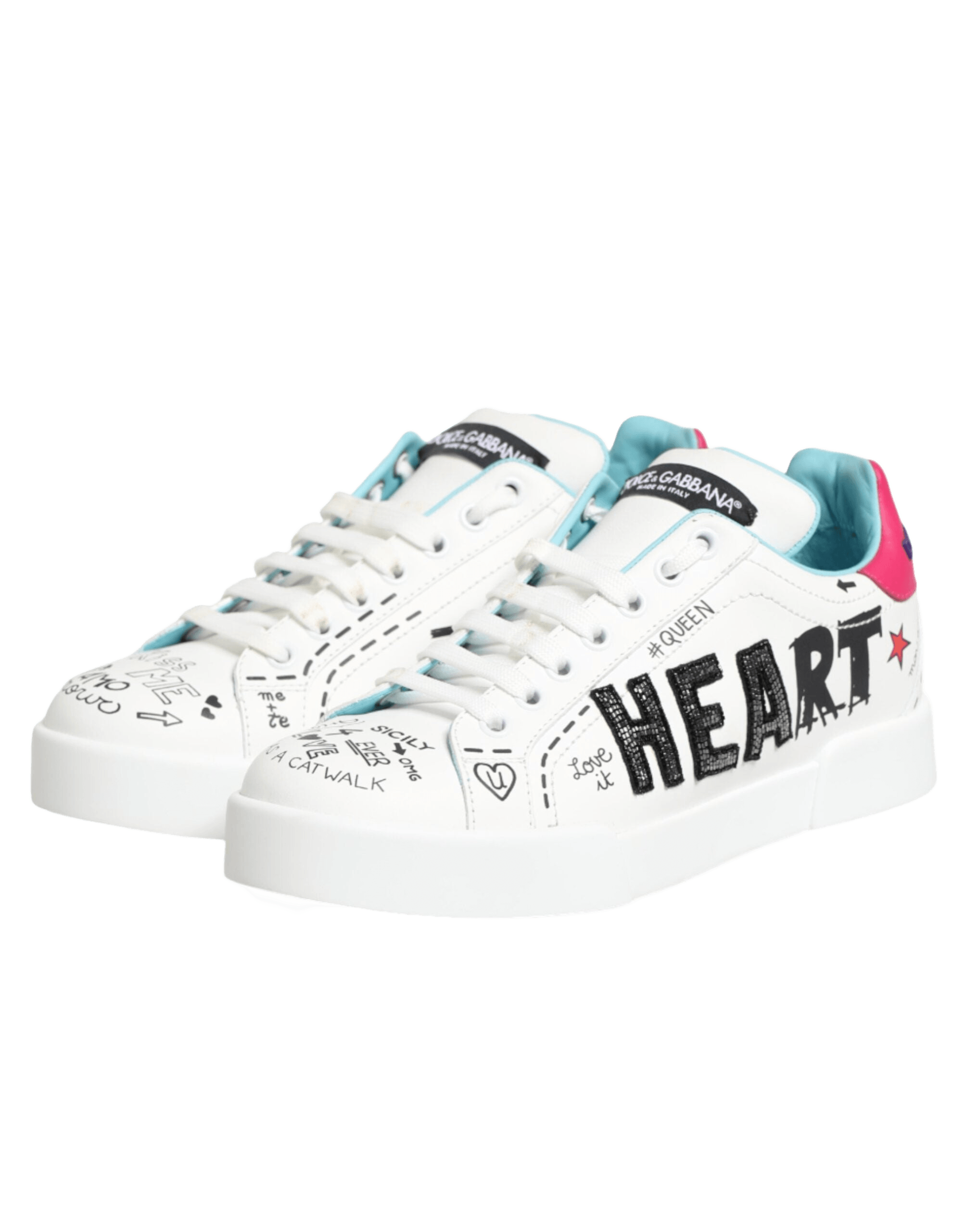 Dolce & Gabbana White Leather Graffiti Low Top Sneakers Shoes Glam Steals
