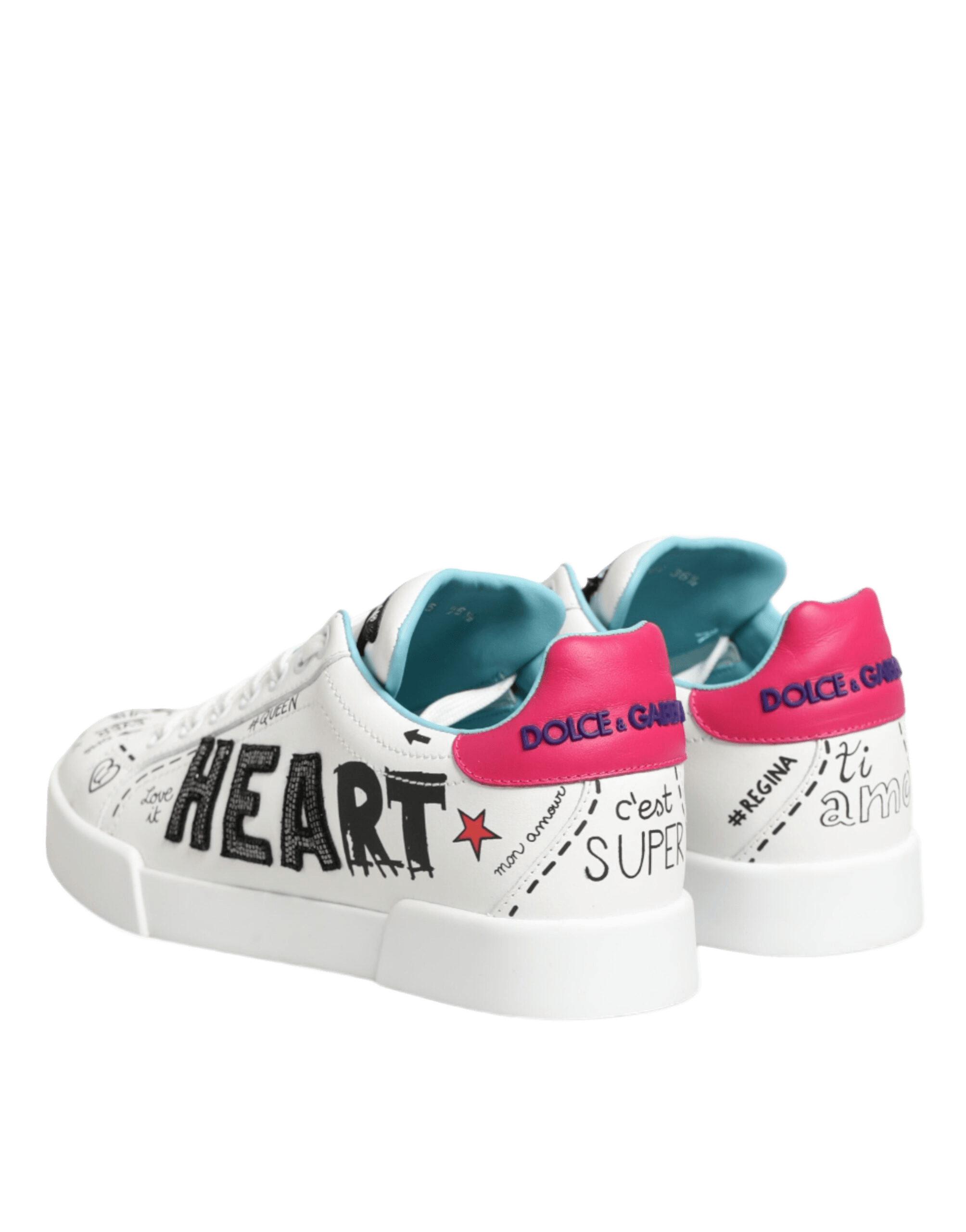 Dolce & Gabbana White Leather Graffiti Low Top Sneakers Shoes Glam Steals