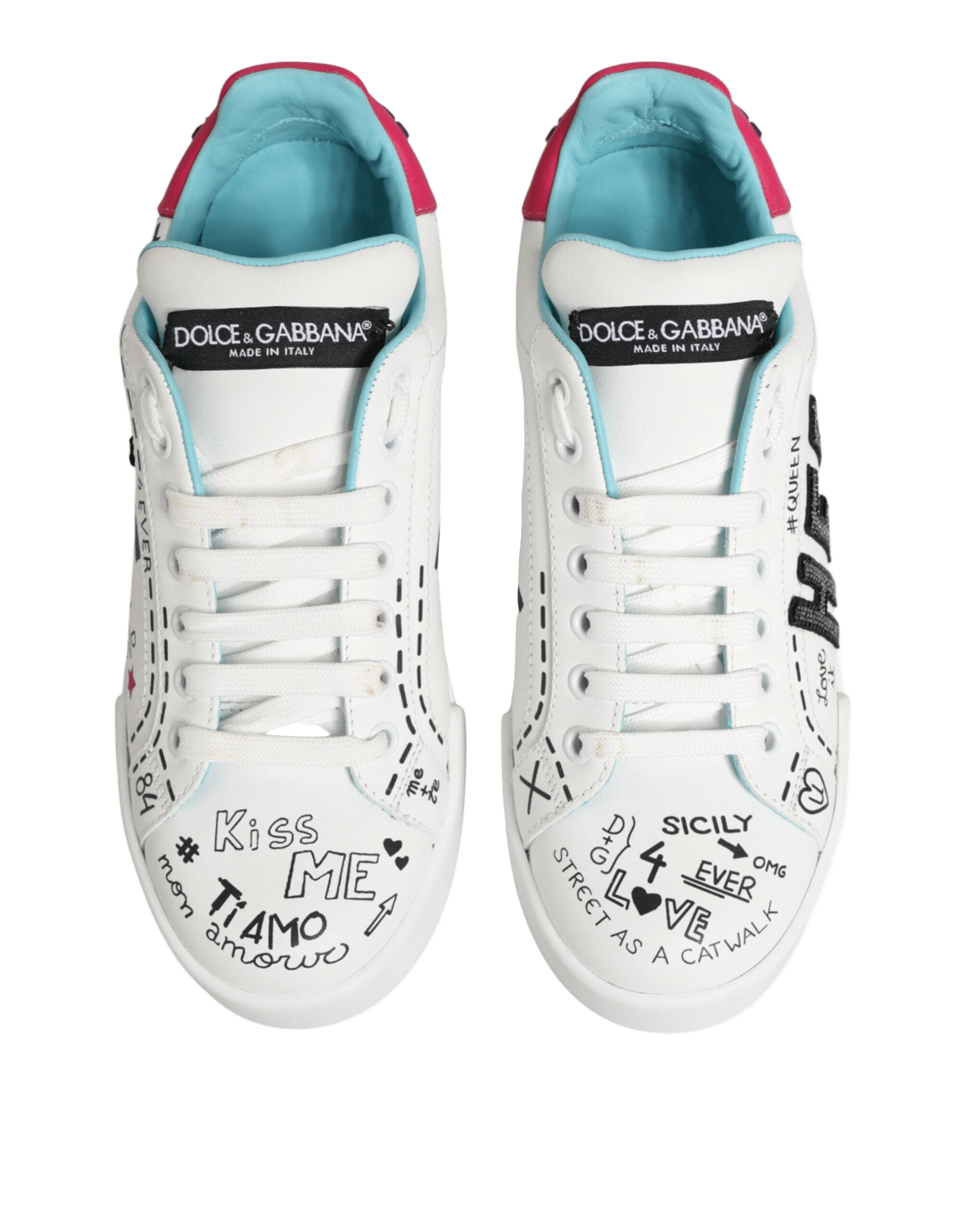 Dolce & Gabbana White Leather Graffiti Low Top Sneakers Shoes Glam Steals