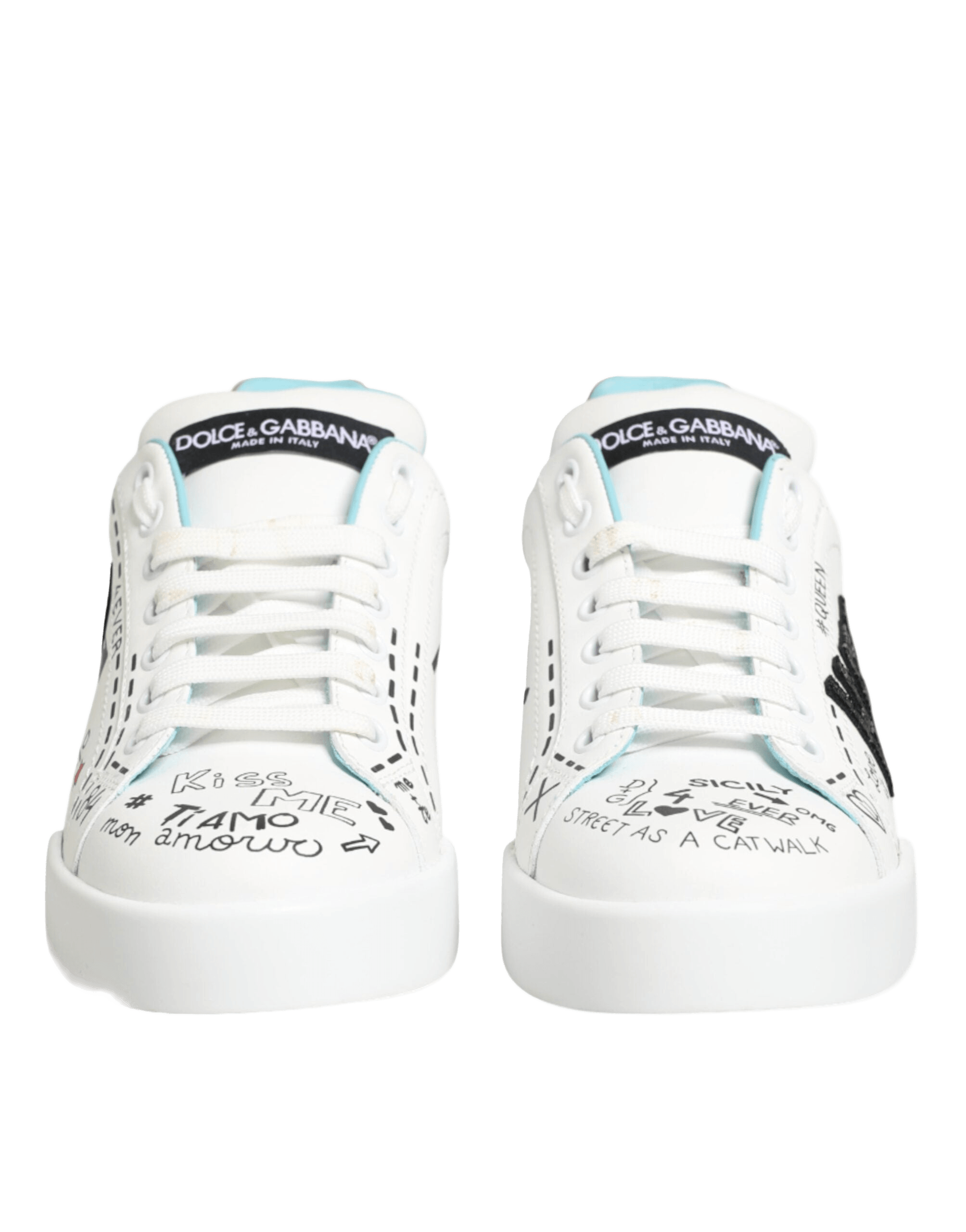Dolce & Gabbana White Leather Graffiti Low Top Sneakers Shoes Glam Steals