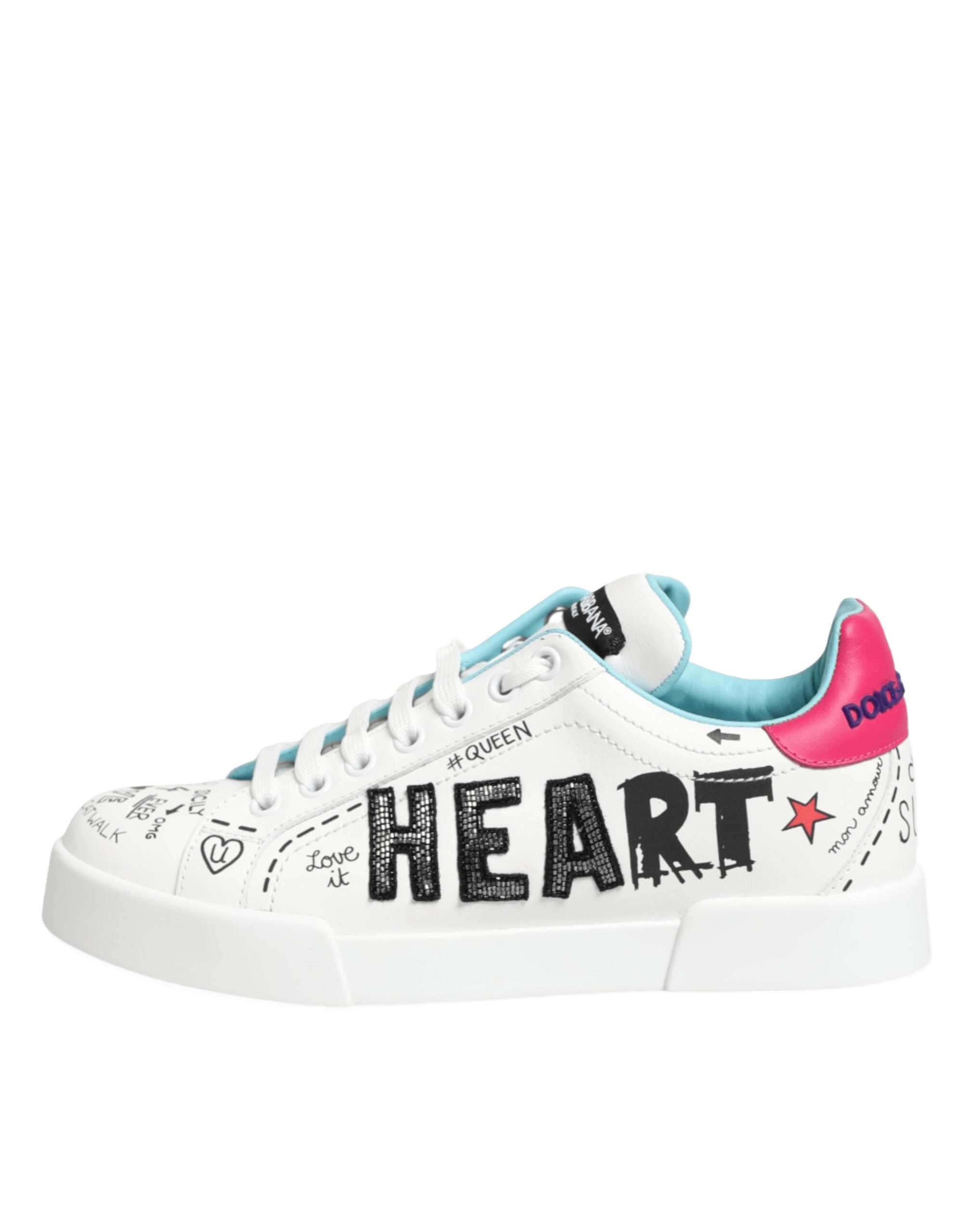 Dolce & Gabbana White Leather Graffiti Low Top Sneakers Shoes Glam Steals