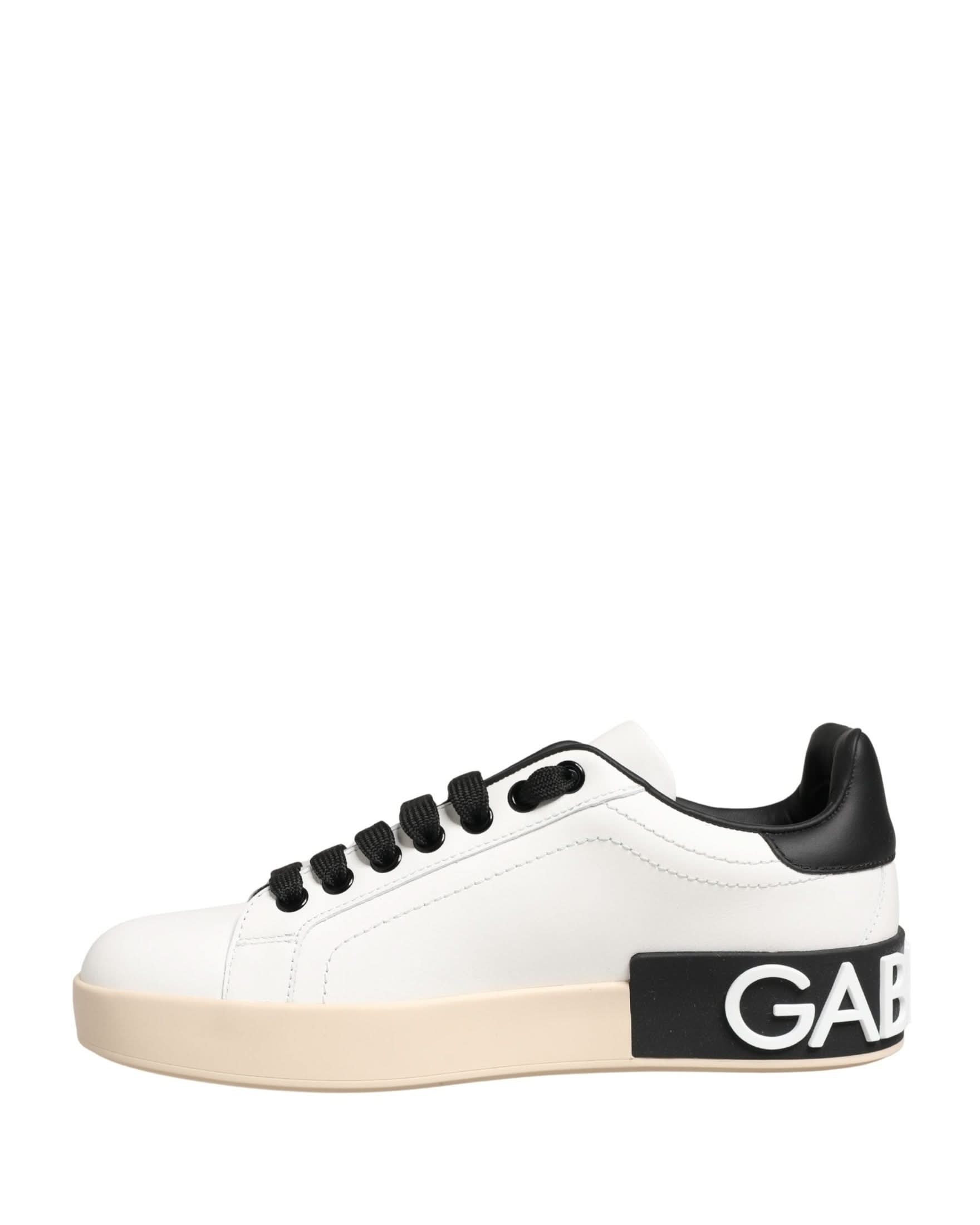 Dolce & Gabbana White Leather Low Top Portofino Sneakers Shoes Glam Steals