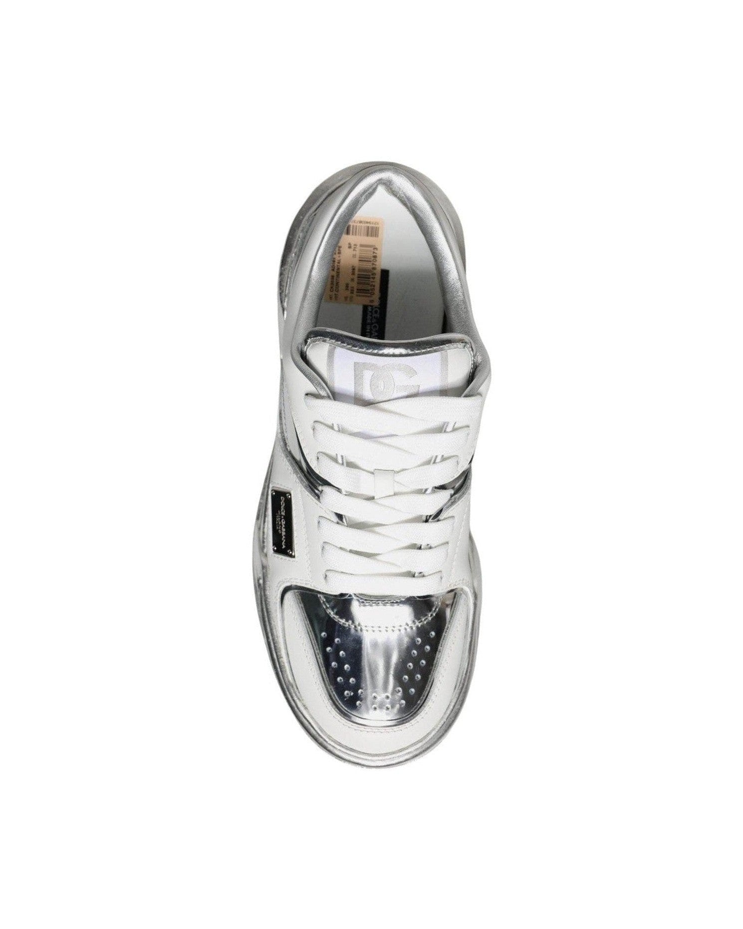 Dolce & Gabbana White Silver Leather Low Top Sneakers Shoes Glam Steals
