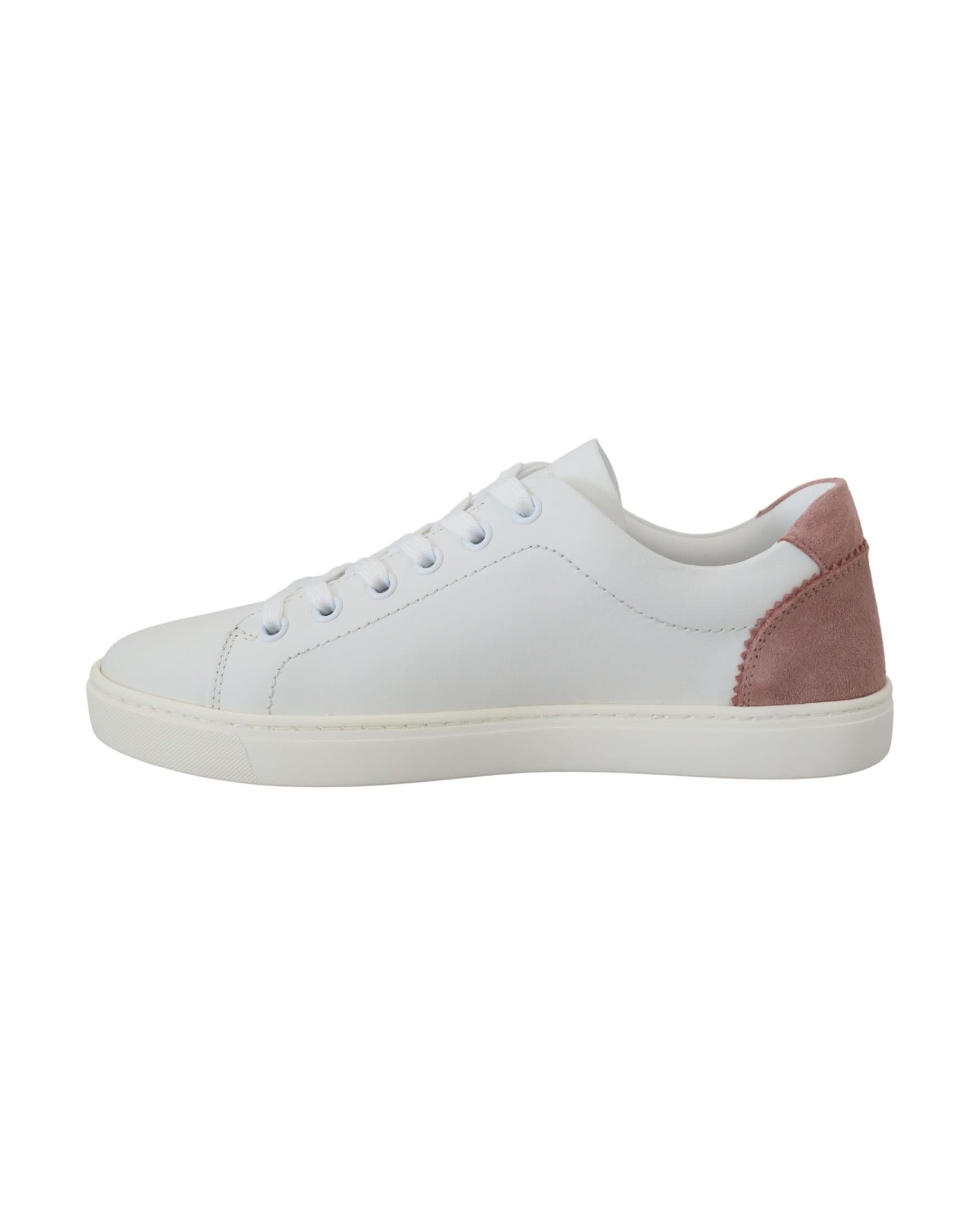 Dolce & Gabbana White Leather Pink Low Top Sneakers Sneakers
