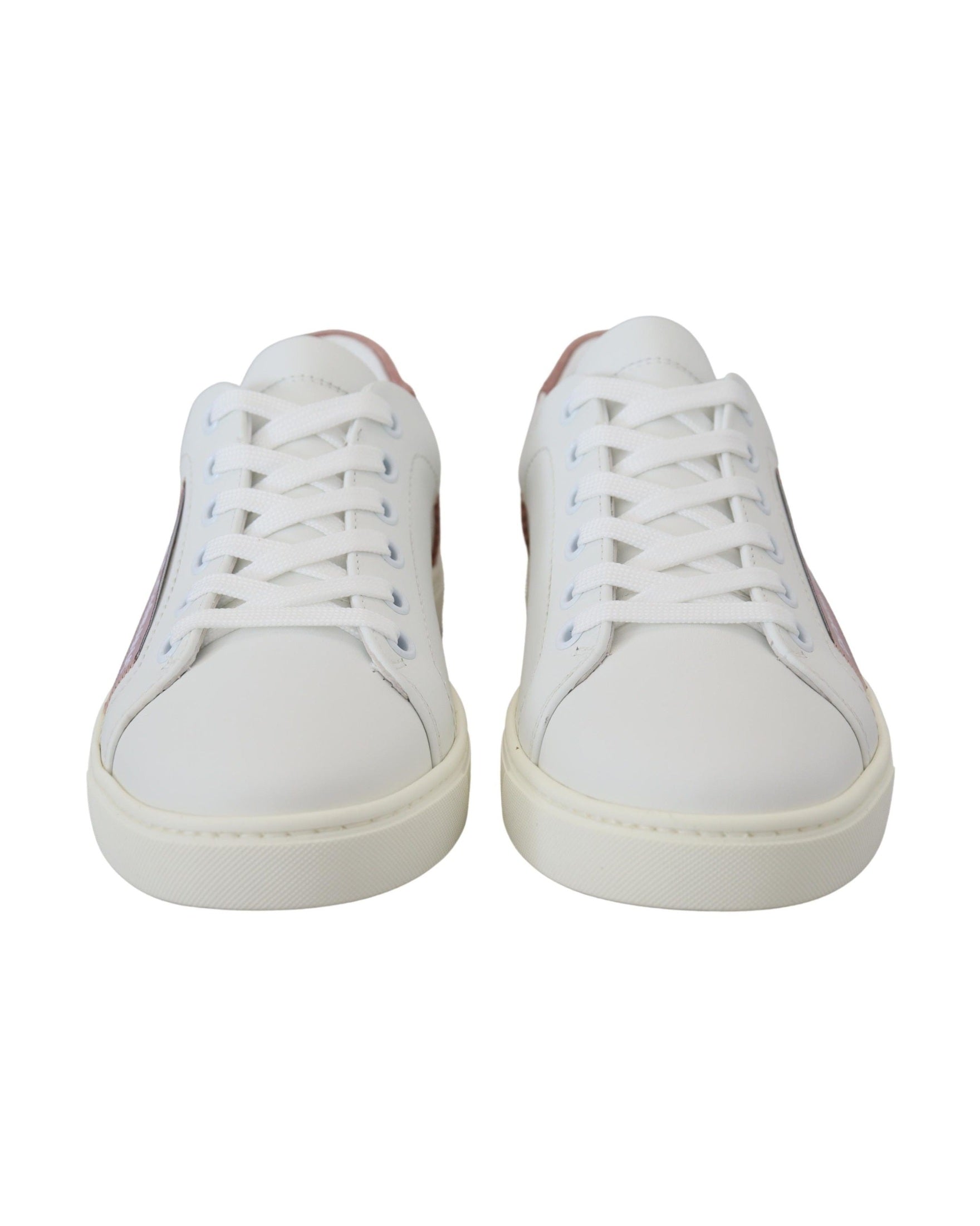 Dolce & Gabbana White Leather Pink Low Top Sneakers Glam Steals