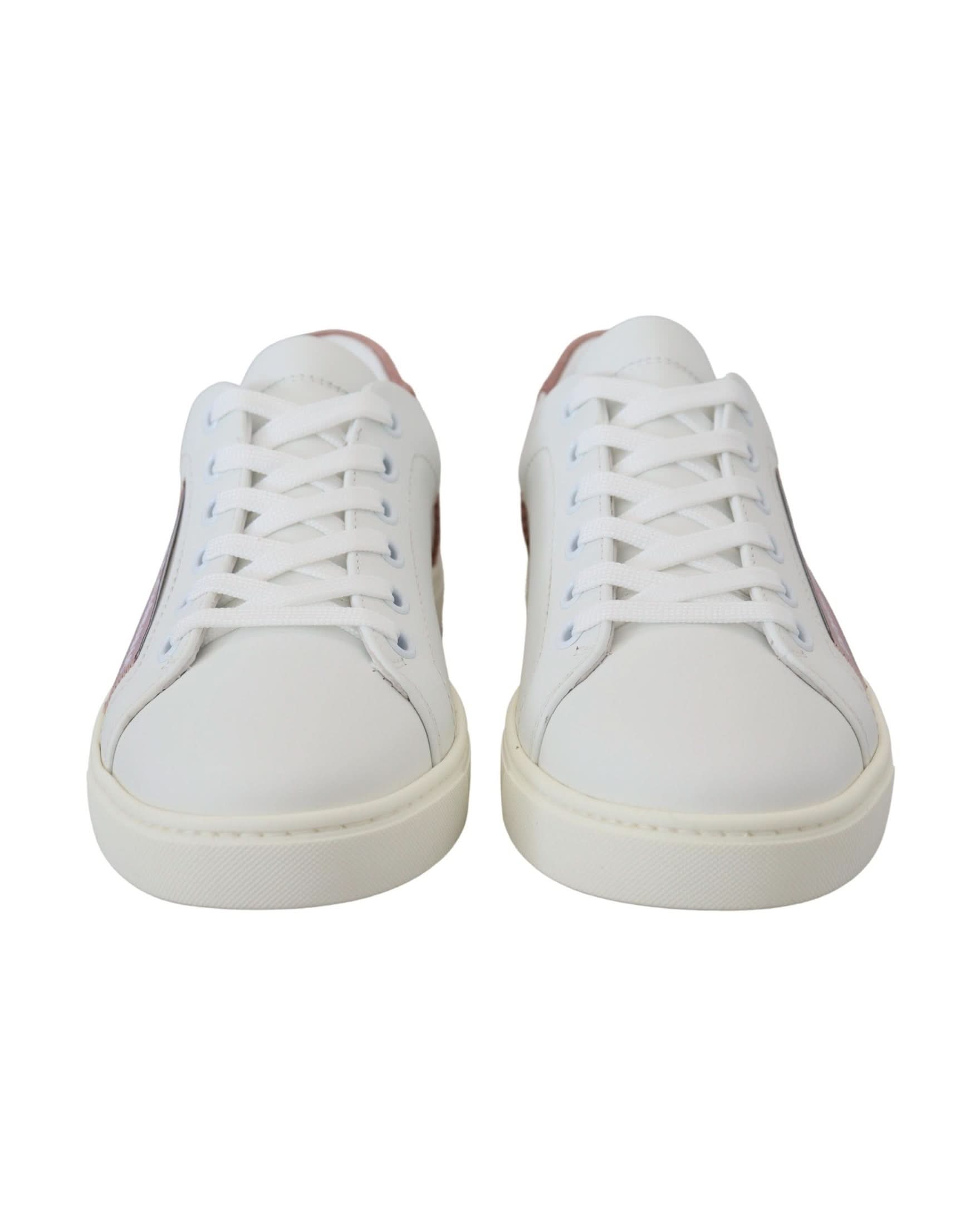 Dolce & Gabbana White Leather Pink Low Top Sneakers Sneakers