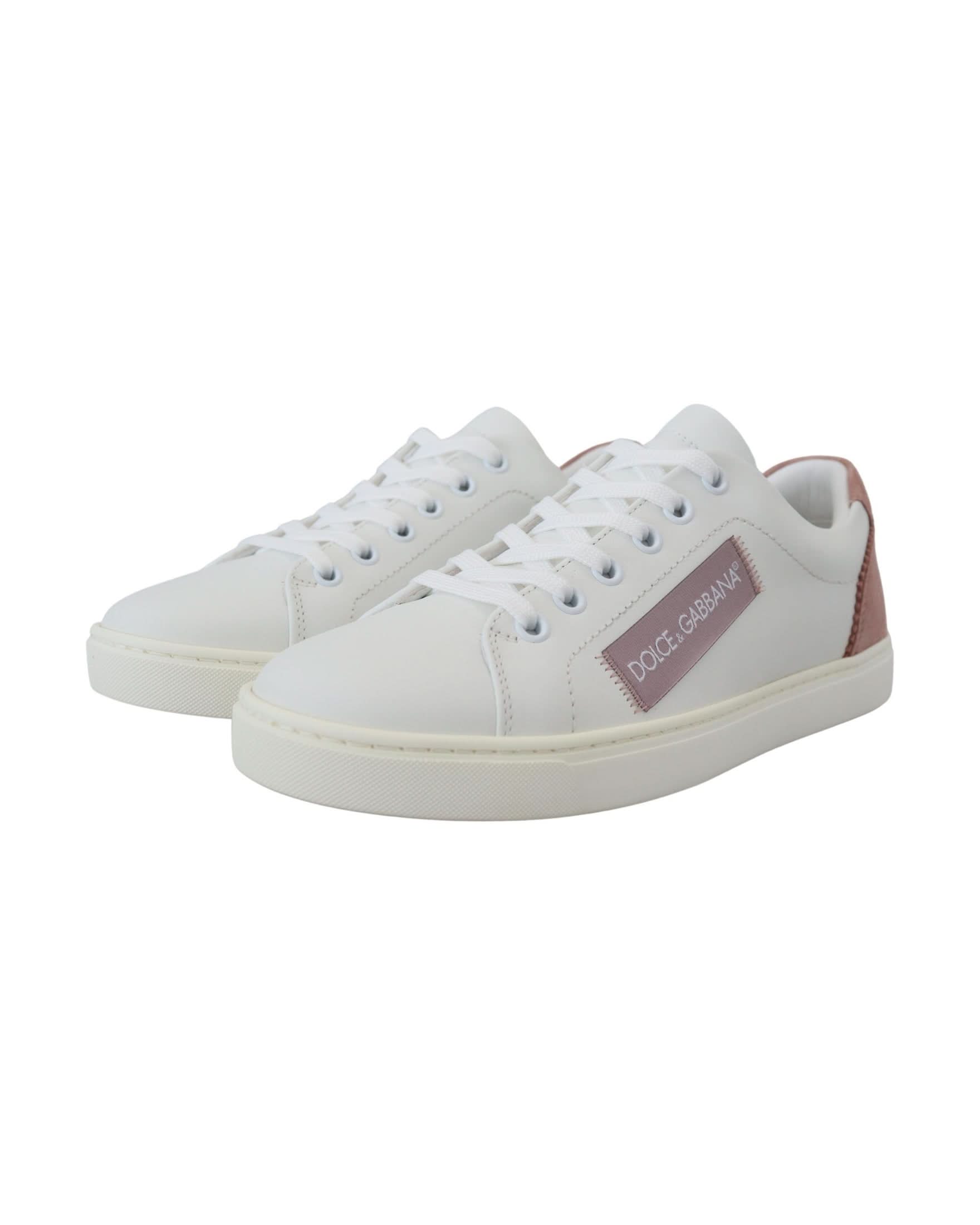 Dolce & Gabbana White Leather Pink Low Top Sneakers Sneakers