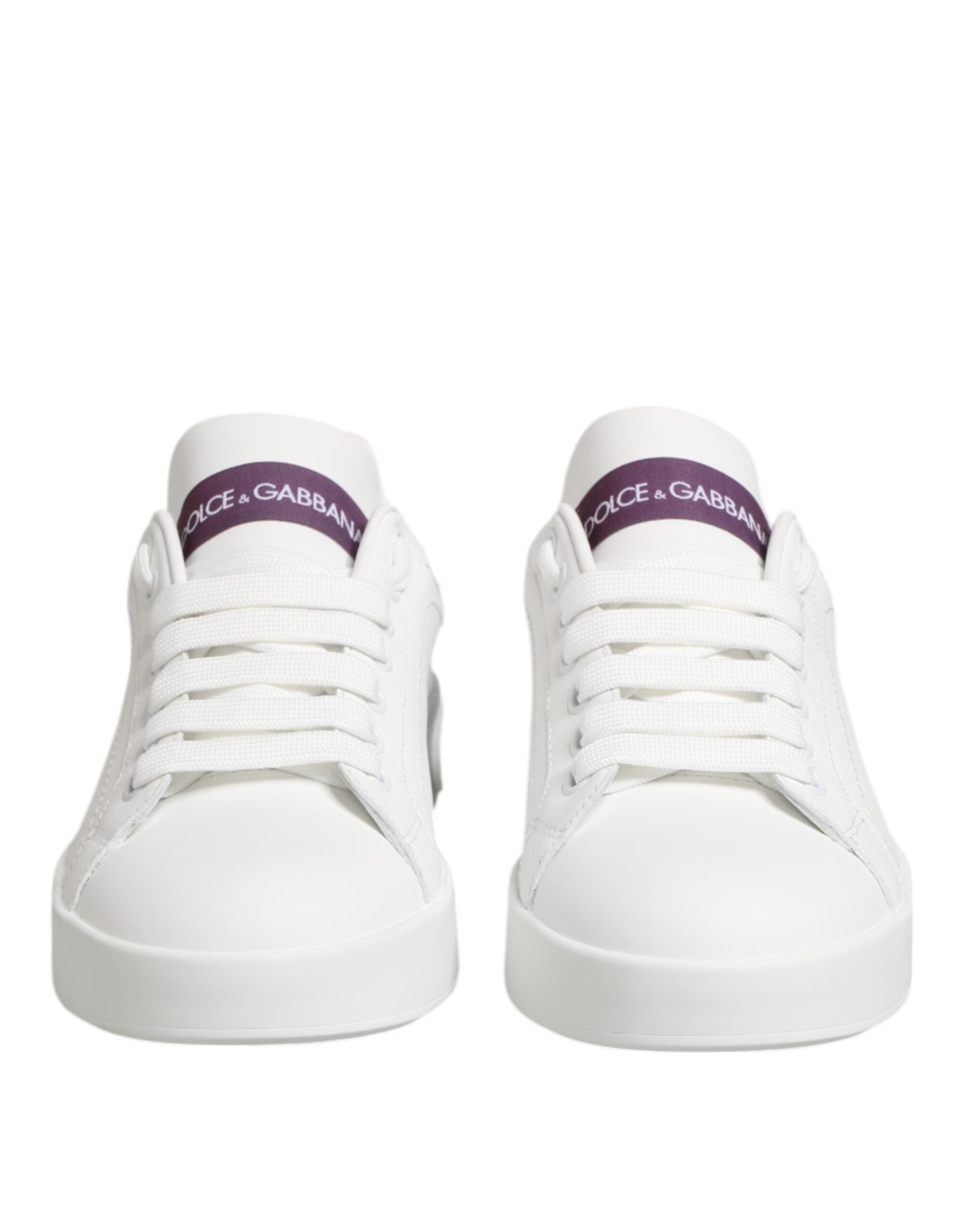 Dolce & Gabbana White Leather Purple Low Top Sneakers Shoes Glam Steals