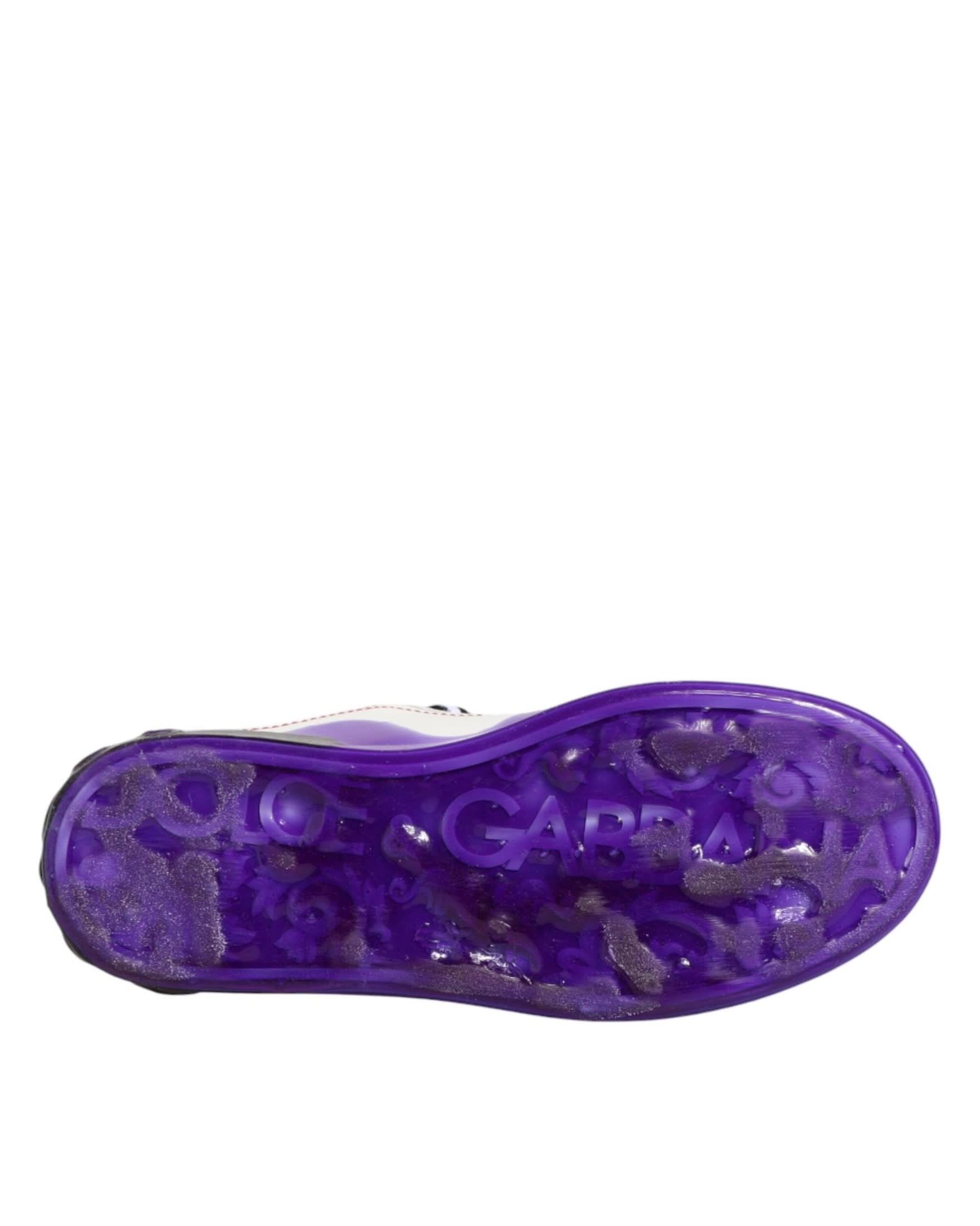 Dolce & Gabbana White Leather Purple Low Top Sneaker Shoes Sneakers