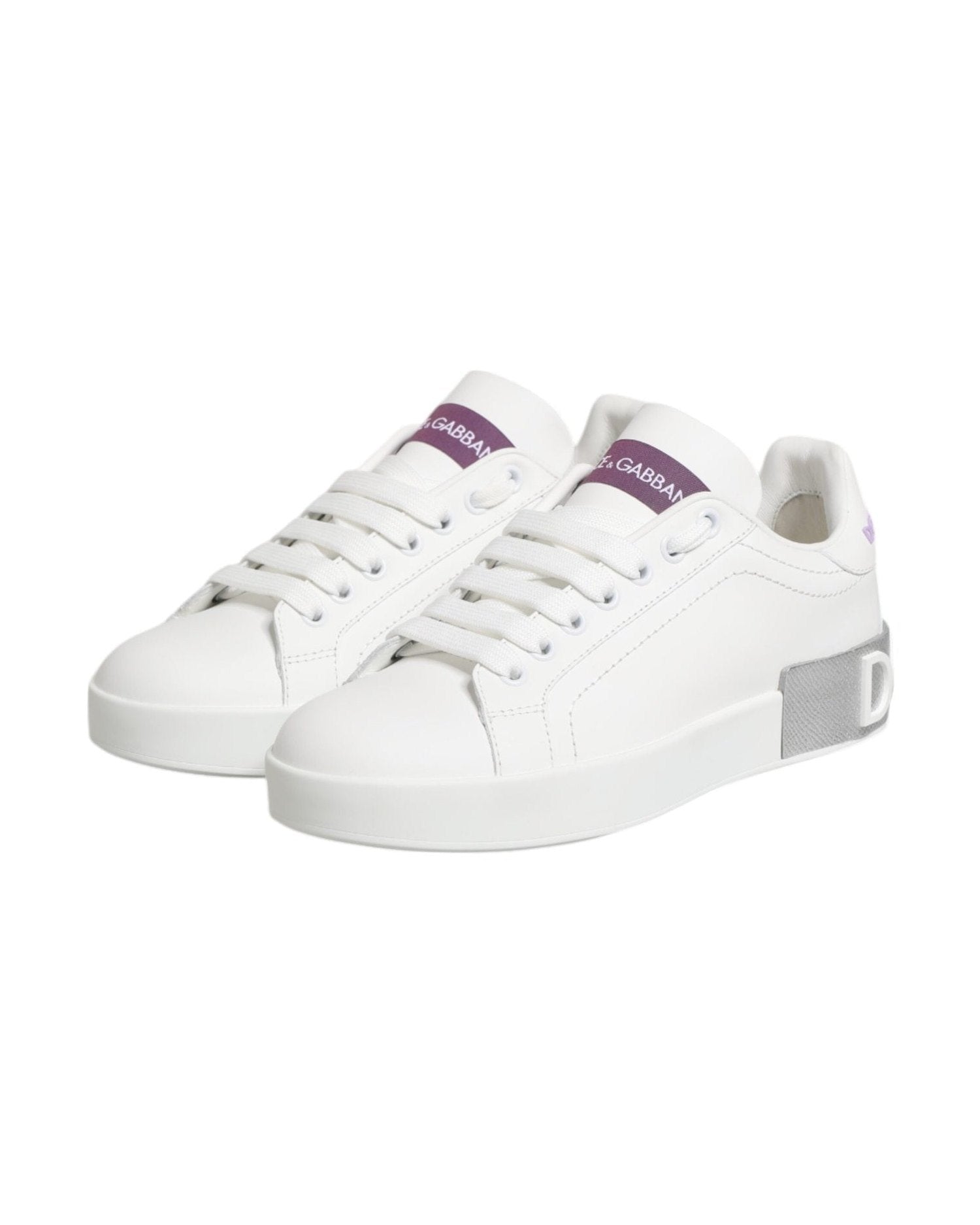 Dolce & Gabbana White Leather Purple Low Top Sneakers Shoes Glam Steals
