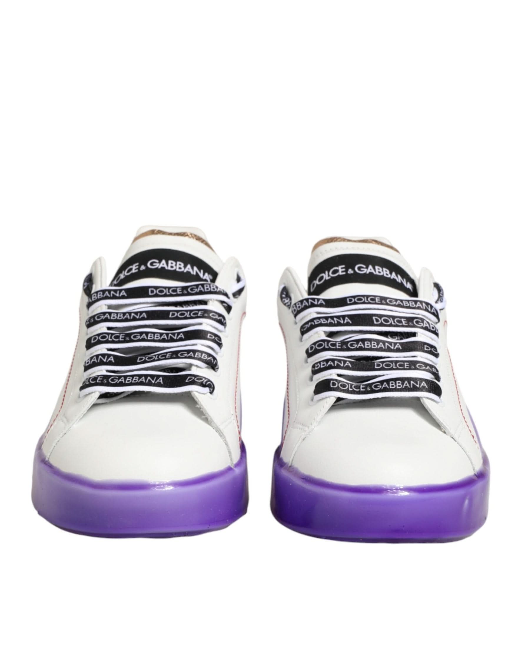 Dolce & Gabbana White Leather Purple Low Top Sneaker Shoes Sneakers