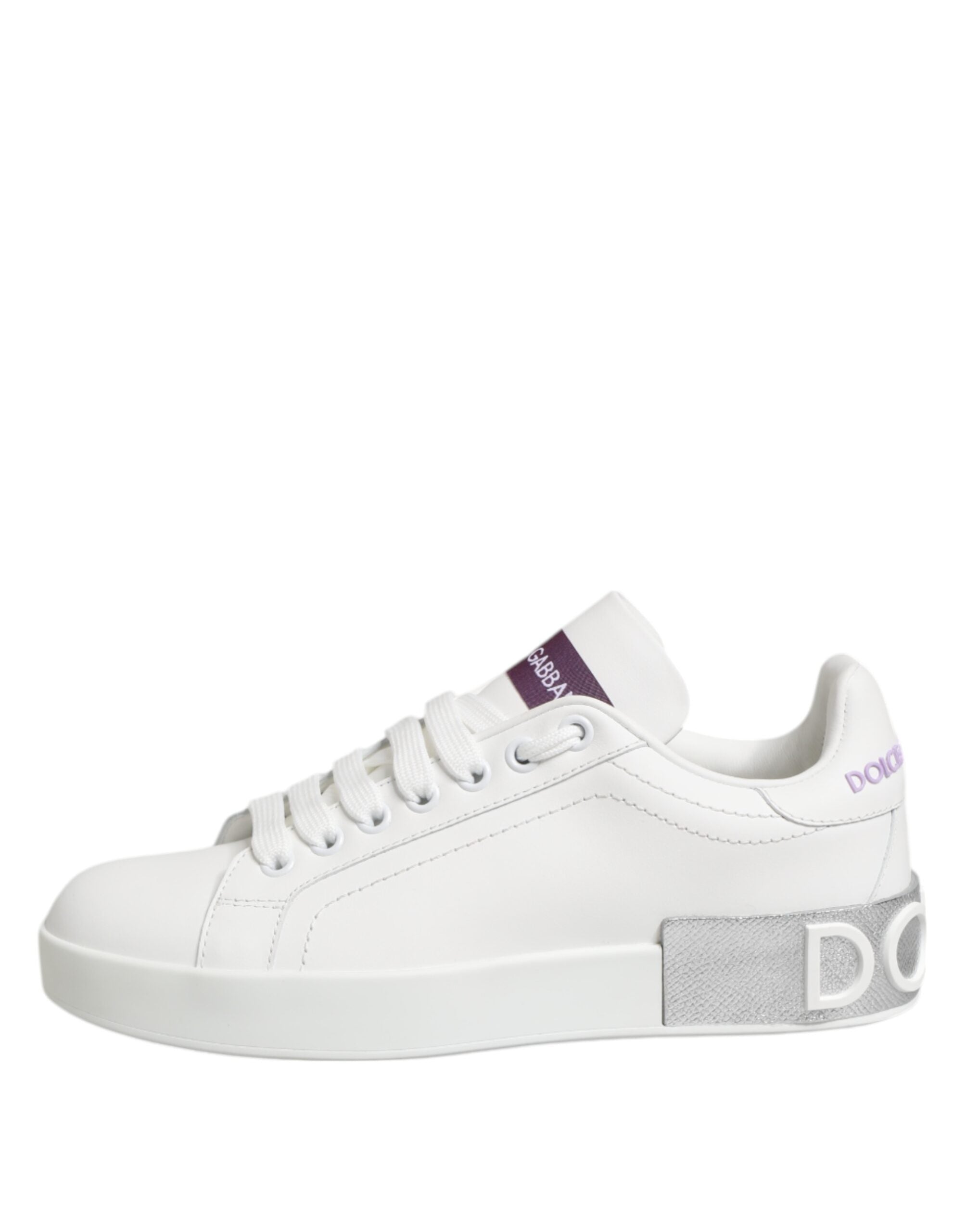 Dolce & Gabbana White Leather Purple Low Top Sneakers Shoes Glam Steals