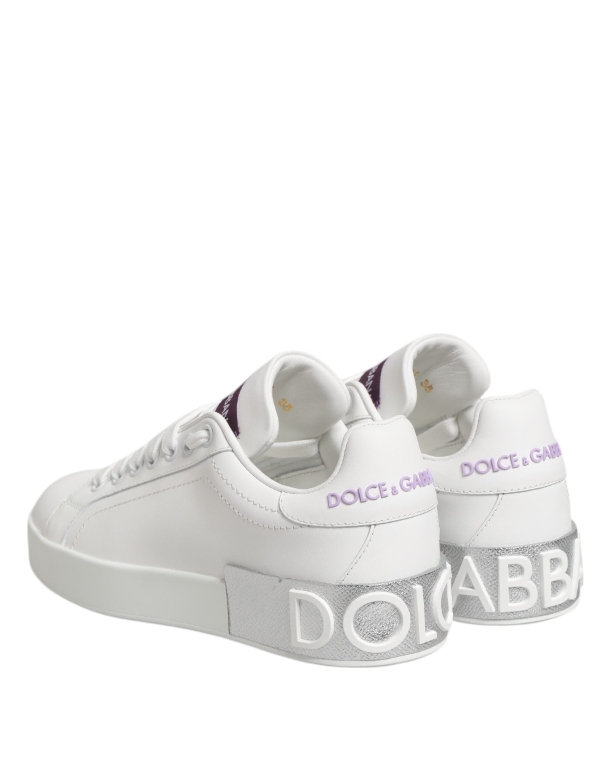 Dolce & Gabbana White Leather Purple Low Top Sneakers Shoes Glam Steals