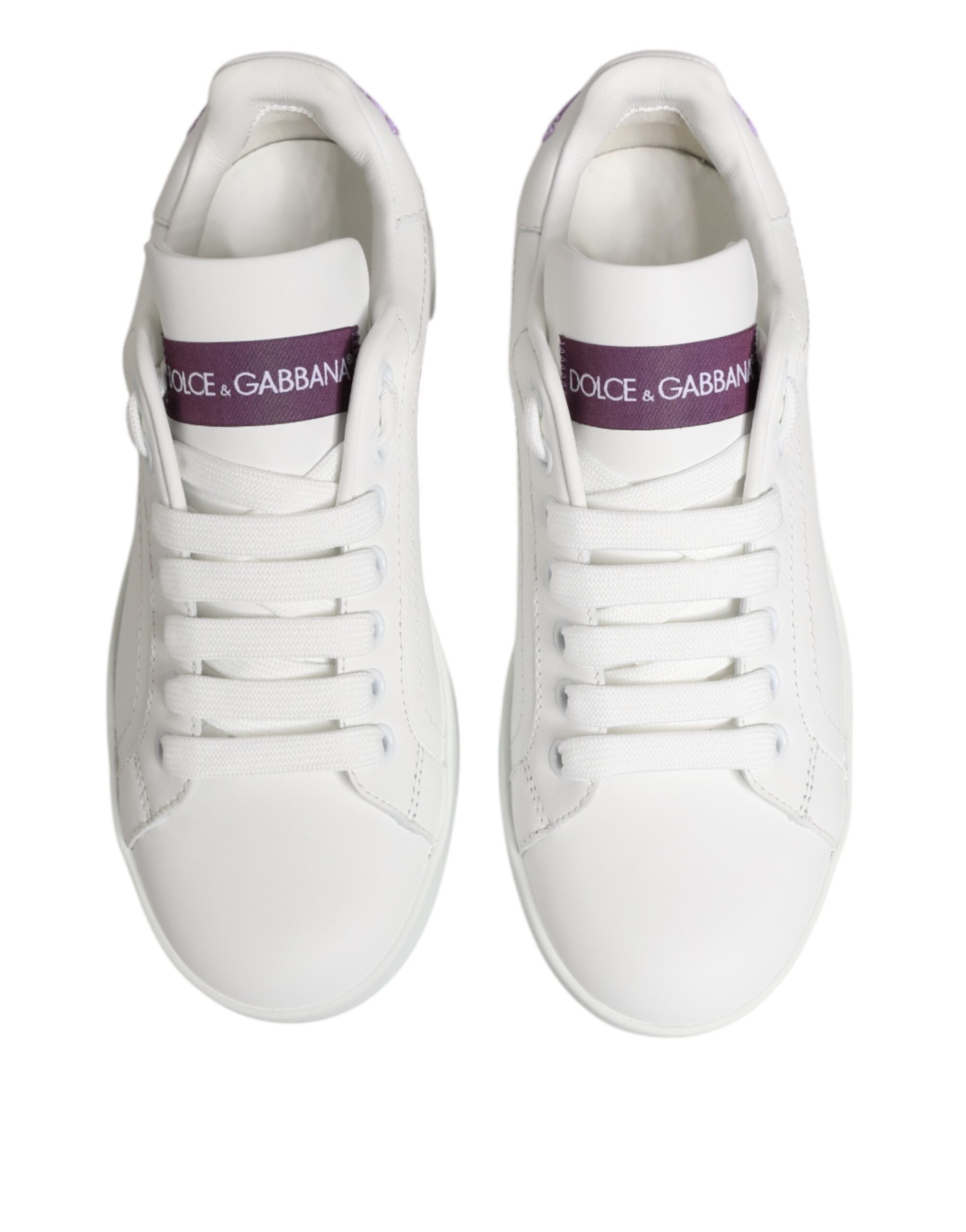 Dolce & Gabbana White Leather Purple Low Top Sneakers Shoes Glam Steals