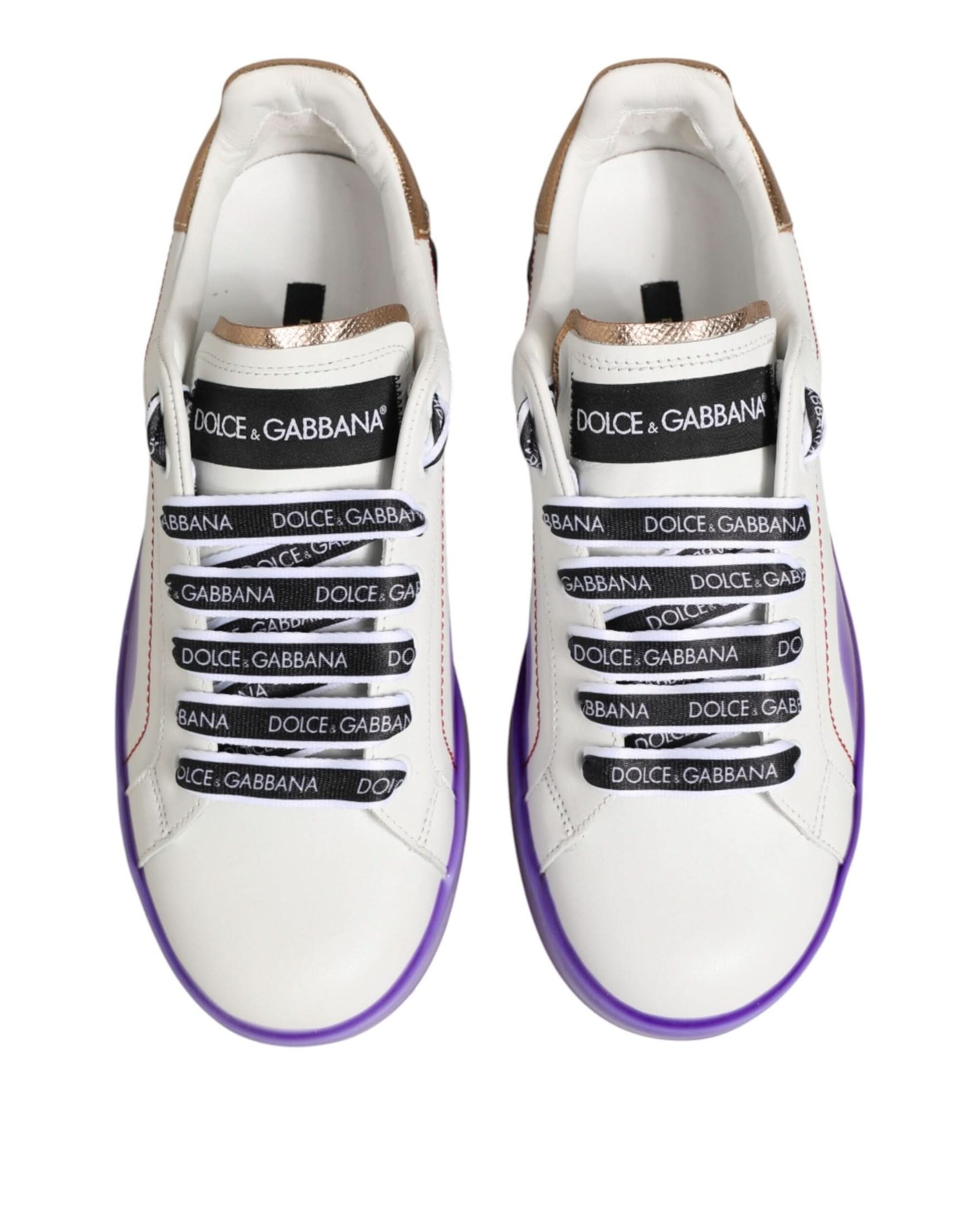 Dolce & Gabbana White Leather Purple Low Top Sneaker Shoes Sneakers