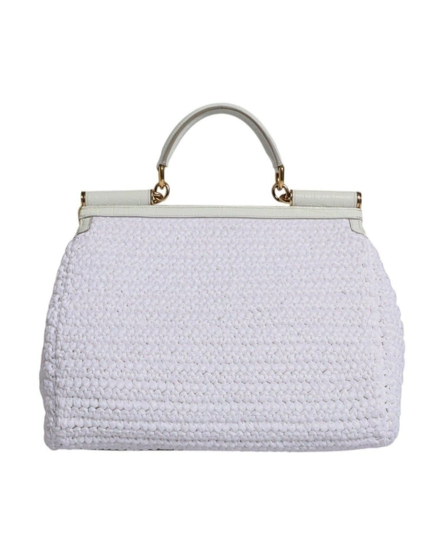 Dolce & Gabbana White Leather Rafia Top Handle Crossbody Bag Cross Body Bags