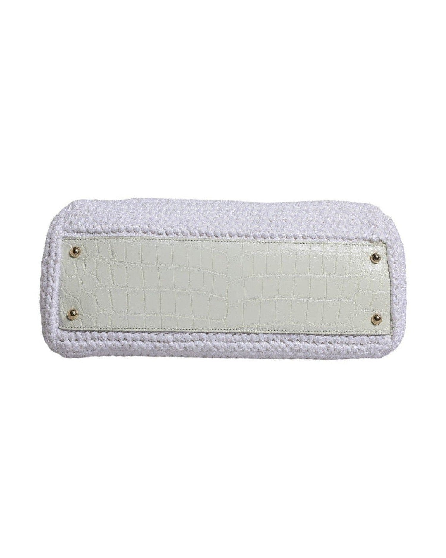 Dolce & Gabbana White Leather Rafia Top Handle Crossbody Bag Glam Steals