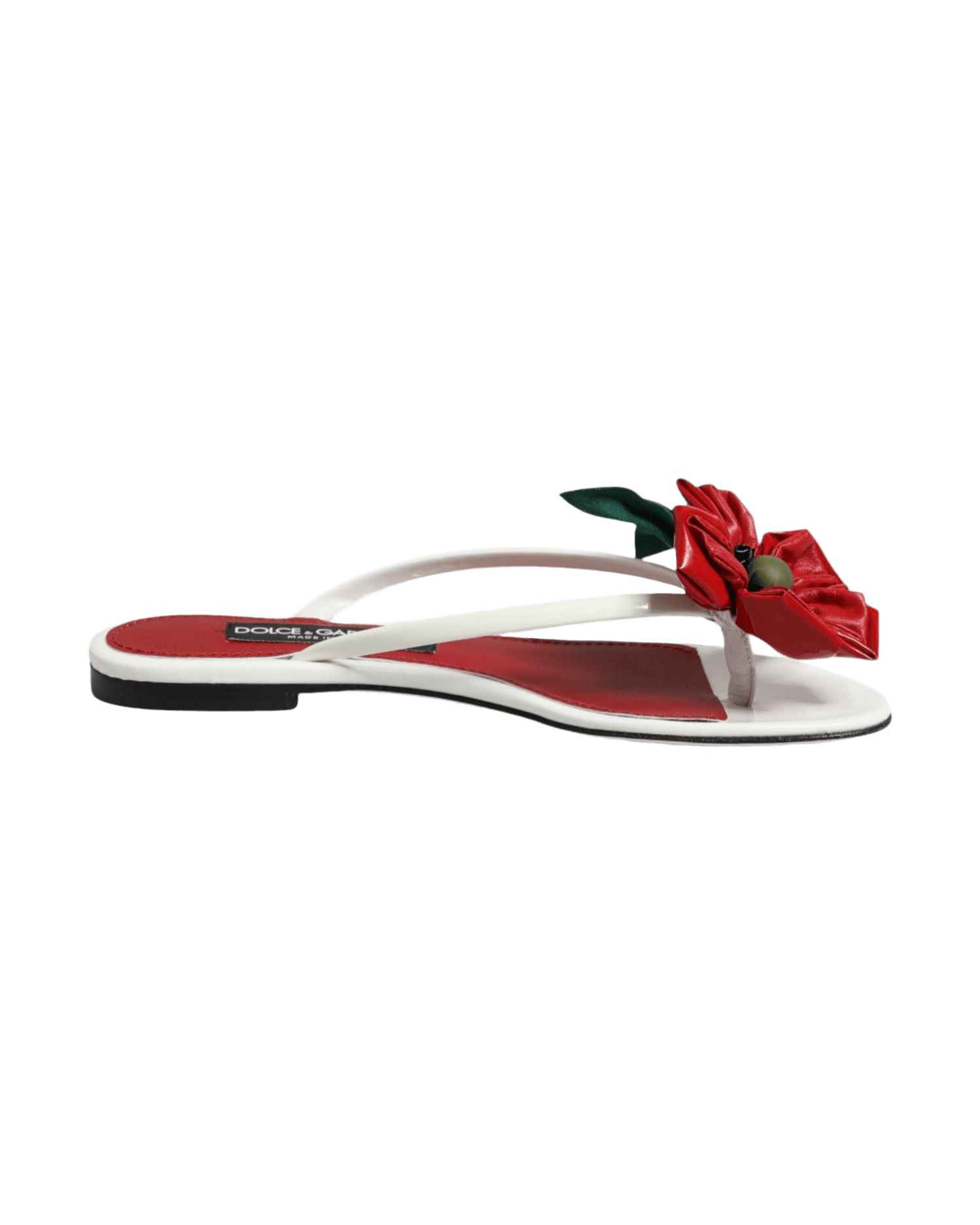 Dolce & Gabbana White Leather Red Keira Flower Sandals Shoes Glam Steals