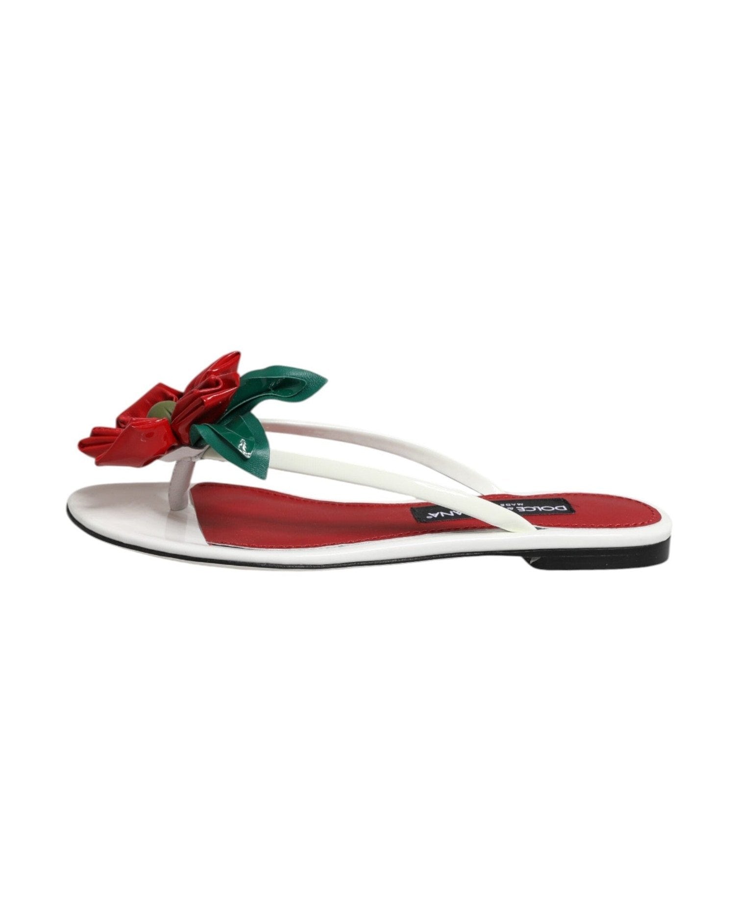 Dolce & Gabbana White Leather Red Keira Flower Sandals Shoes Glam Steals