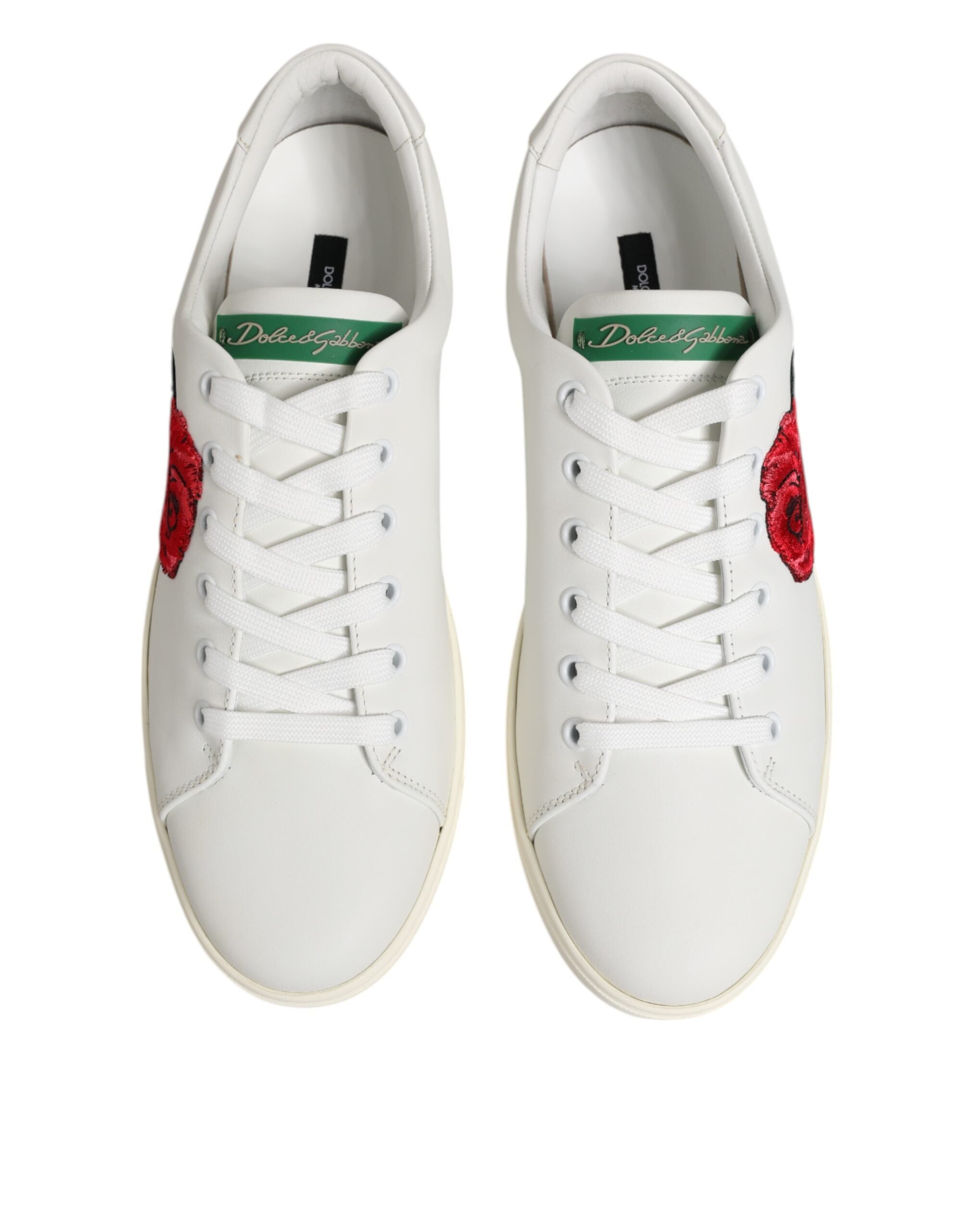 Dolce & Gabbana White Leather Rose Embroidery Low Top Shoes Glam Steals
