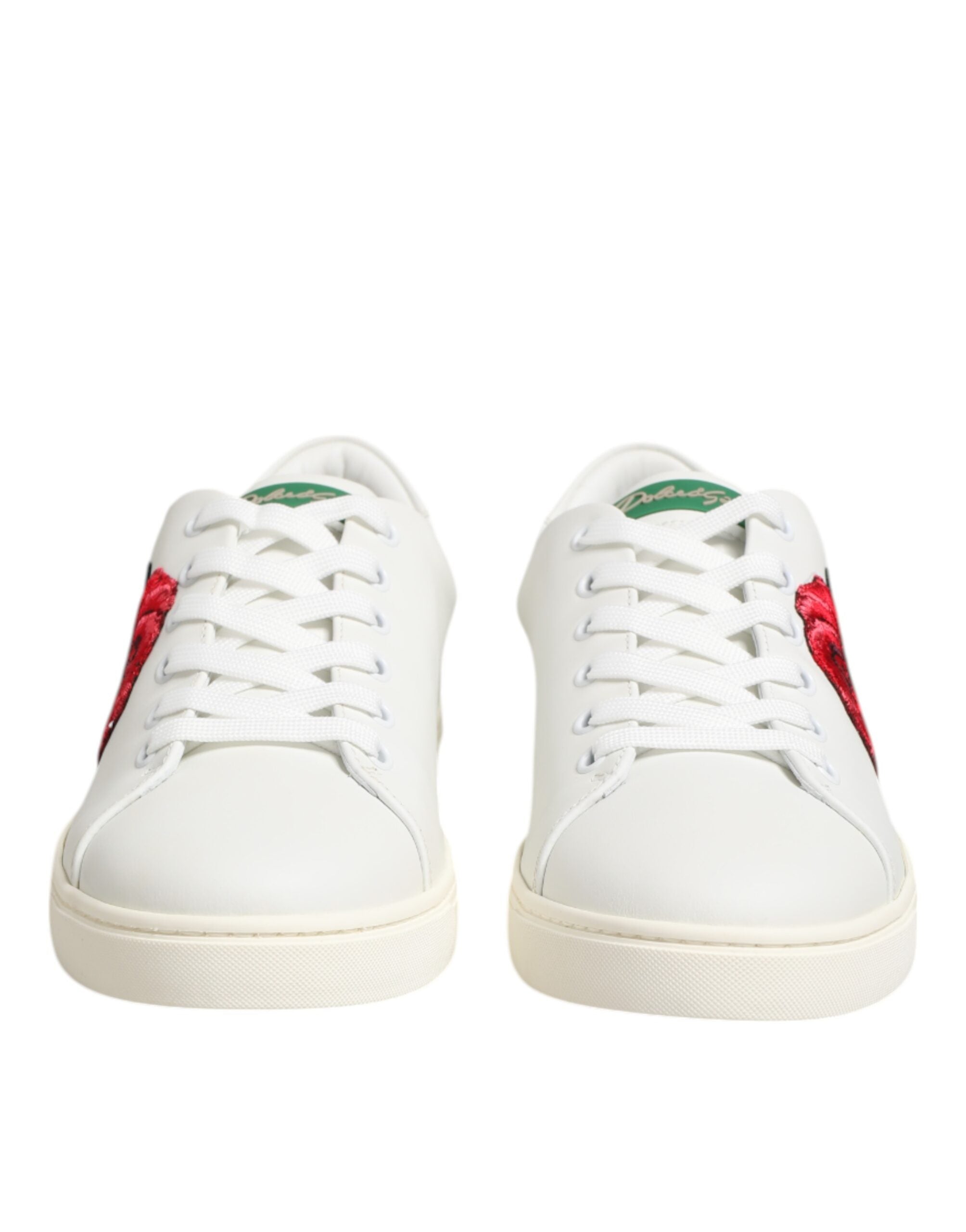 Dolce & Gabbana White Leather Rose Embroidery Low Top Shoes Glam Steals