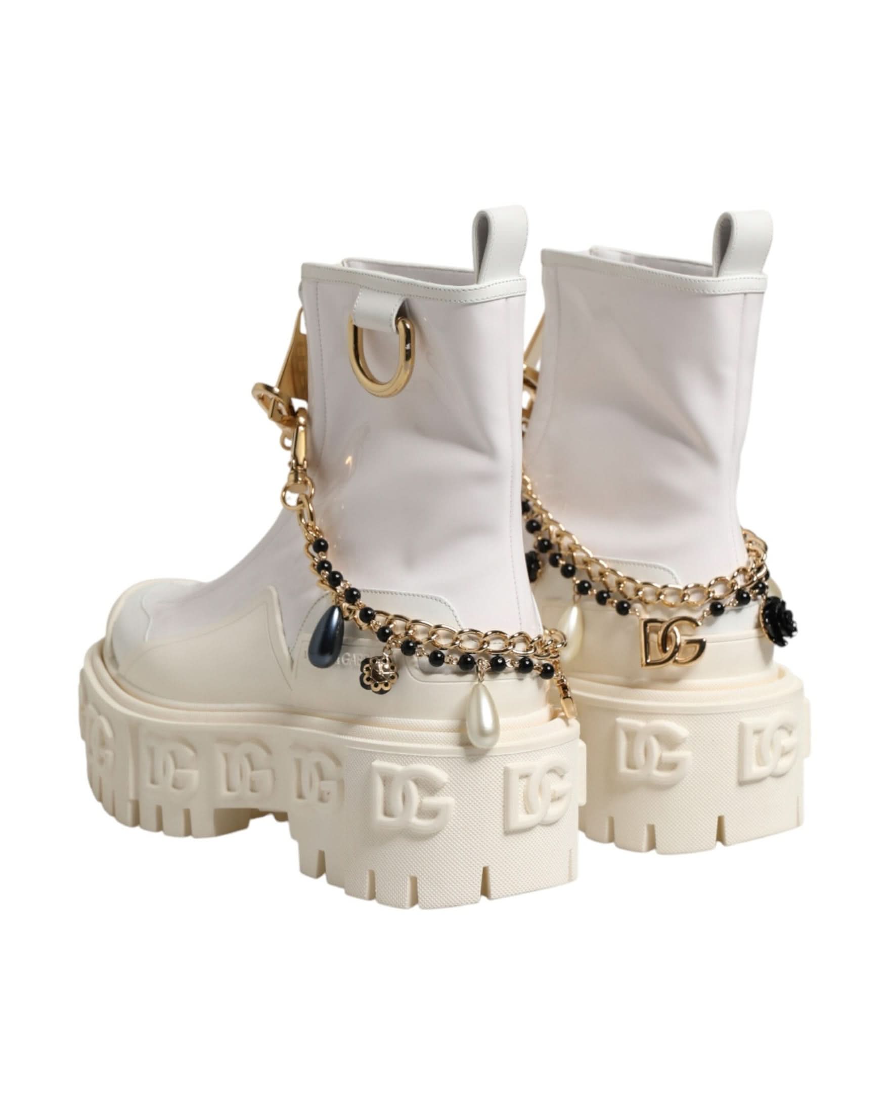 Dolce & Gabbana White Leather Rubber Logo Ankle Boots Shoes Boots