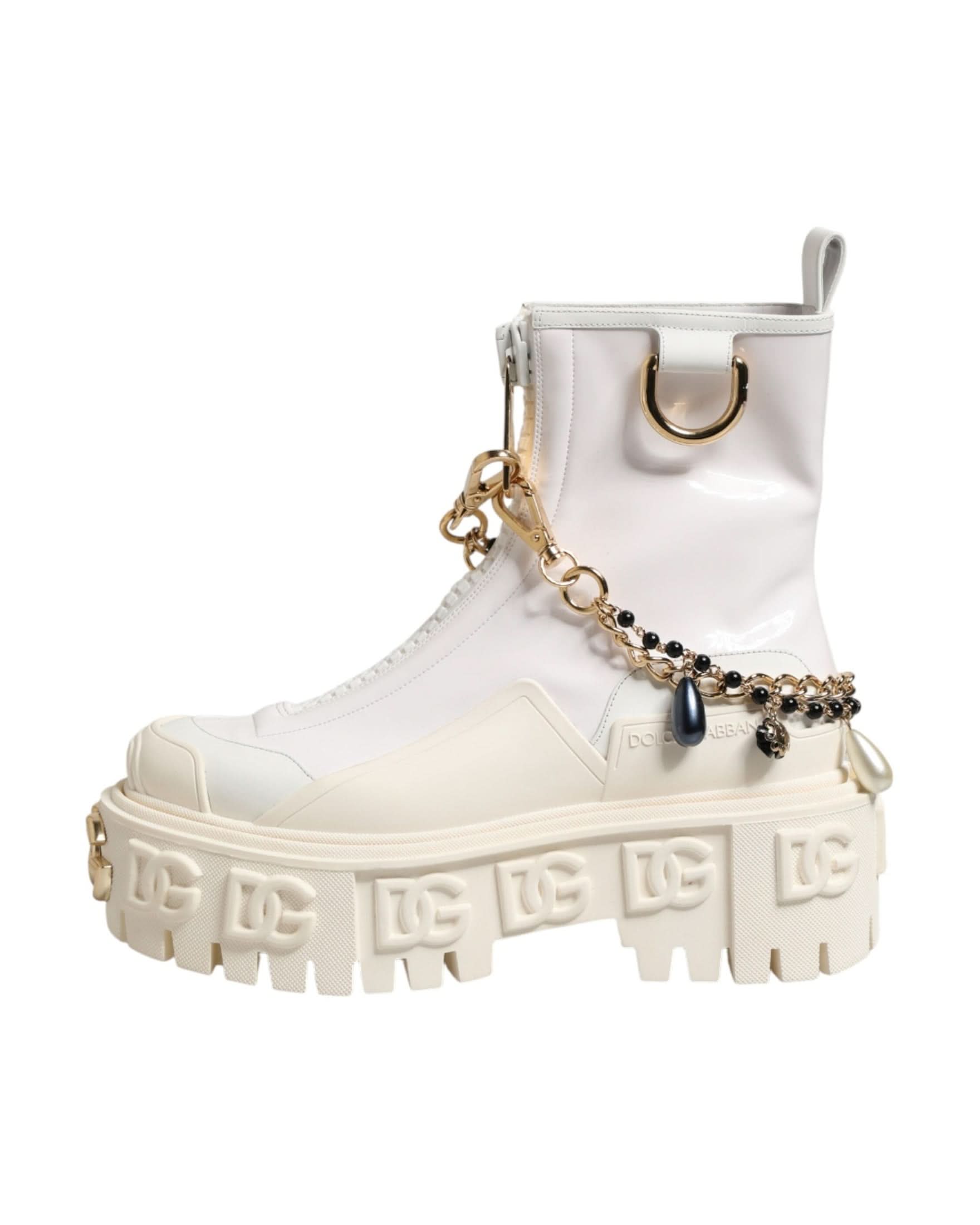 Dolce & Gabbana White Leather Rubber Logo Ankle Boots Shoes Boots