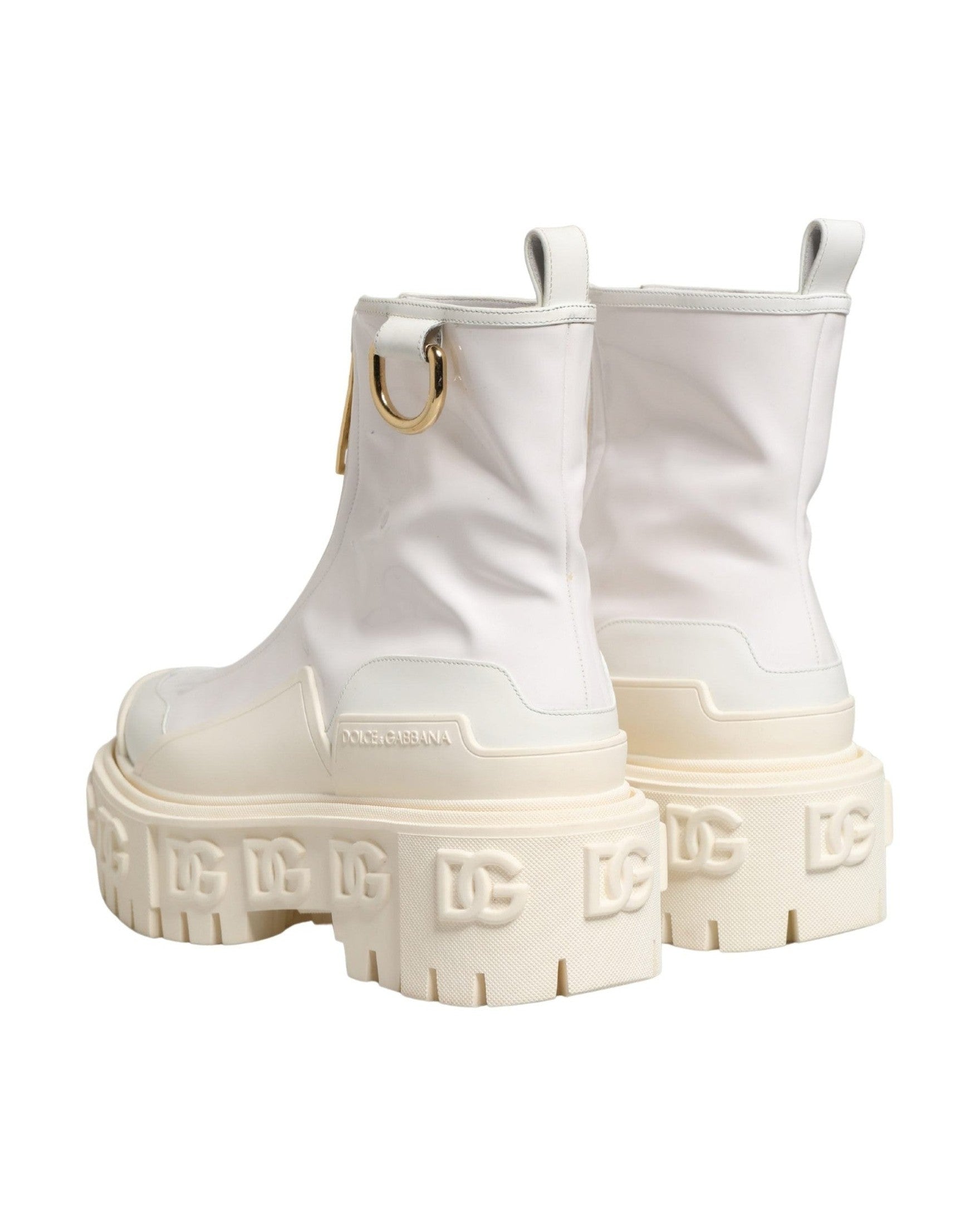 Dolce & Gabbana White Leather Rubber Logo Ankle Boots