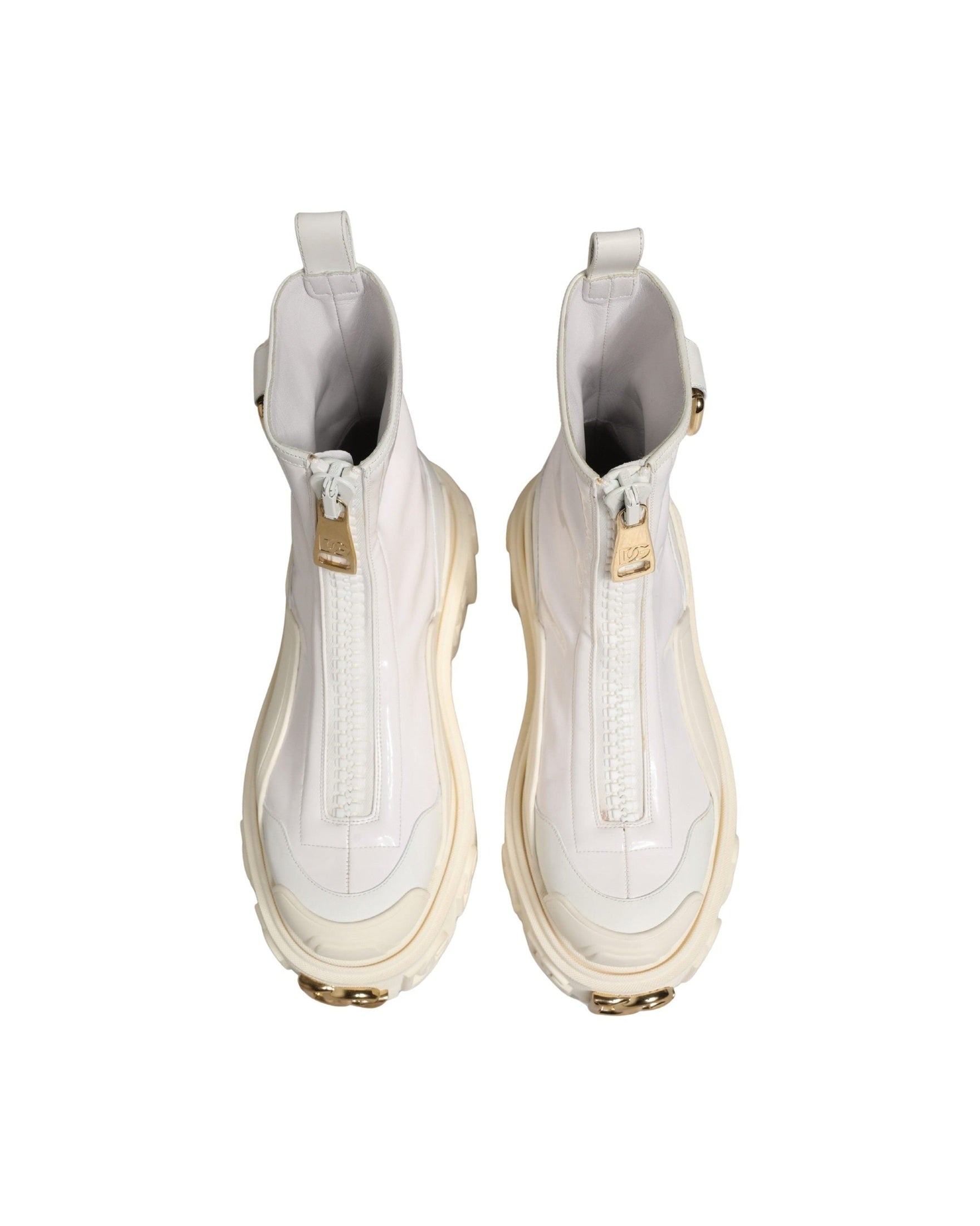 Dolce & Gabbana White Leather Rubber Logo Ankle Boots