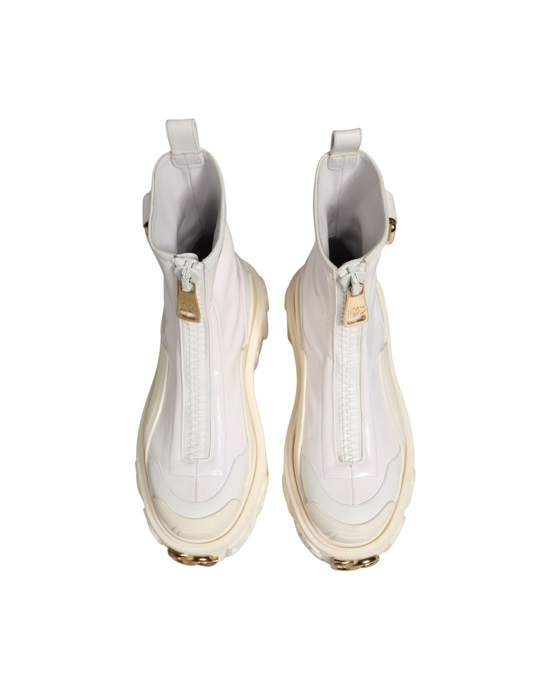 Dolce & Gabbana White Leather Rubber Logo Ankle Boots