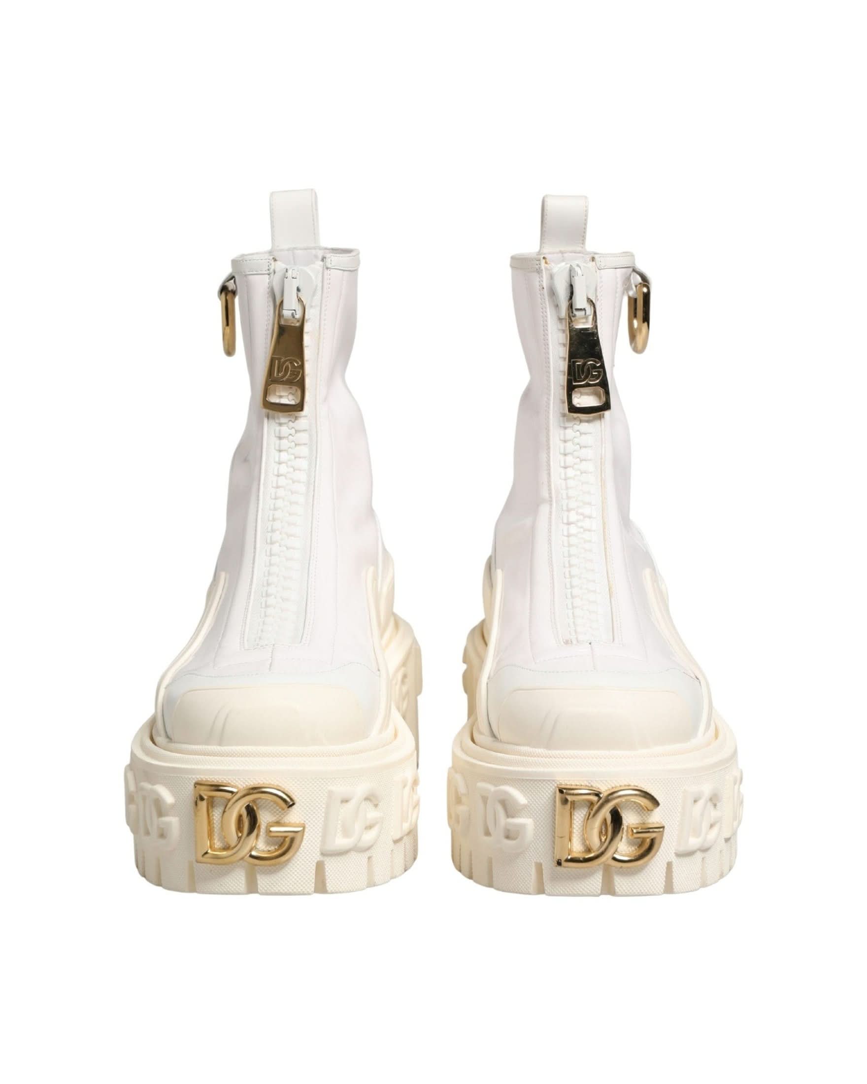 Dolce & Gabbana White Leather Rubber Logo Ankle Boots