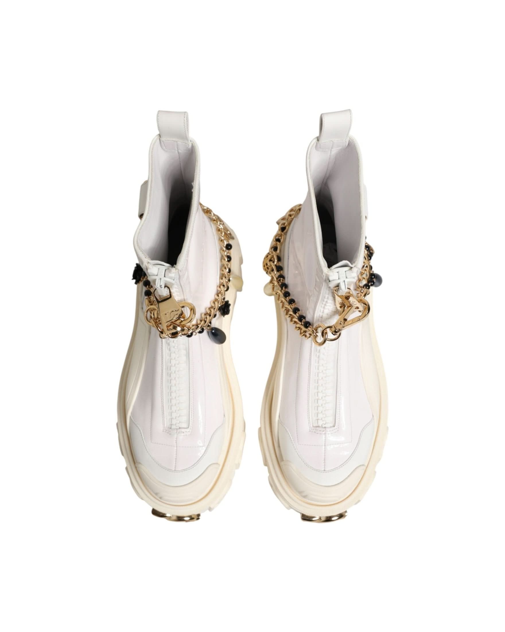 Dolce & Gabbana White Leather Rubber Logo Ankle Boots Shoes Boots