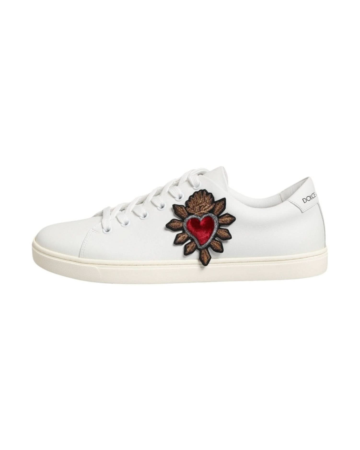 Dolce & Gabbana White Leather Sacre Heart Patch Sneakers Shoes Sneakers