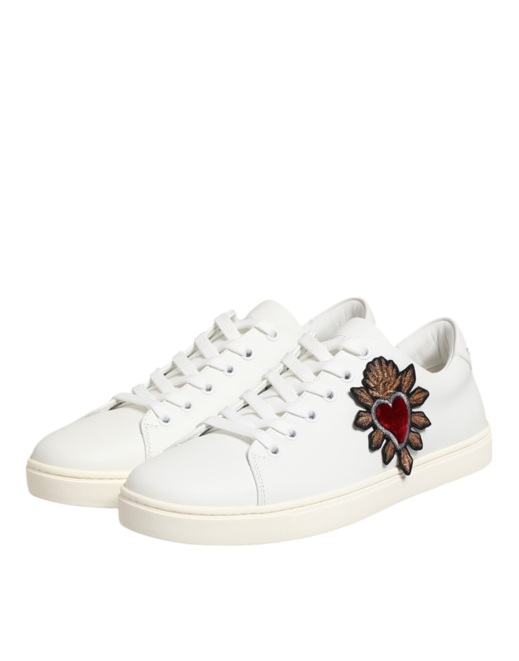 Dolce & Gabbana White Leather Sacre Heart Patch Sneakers Shoes Glam Steals