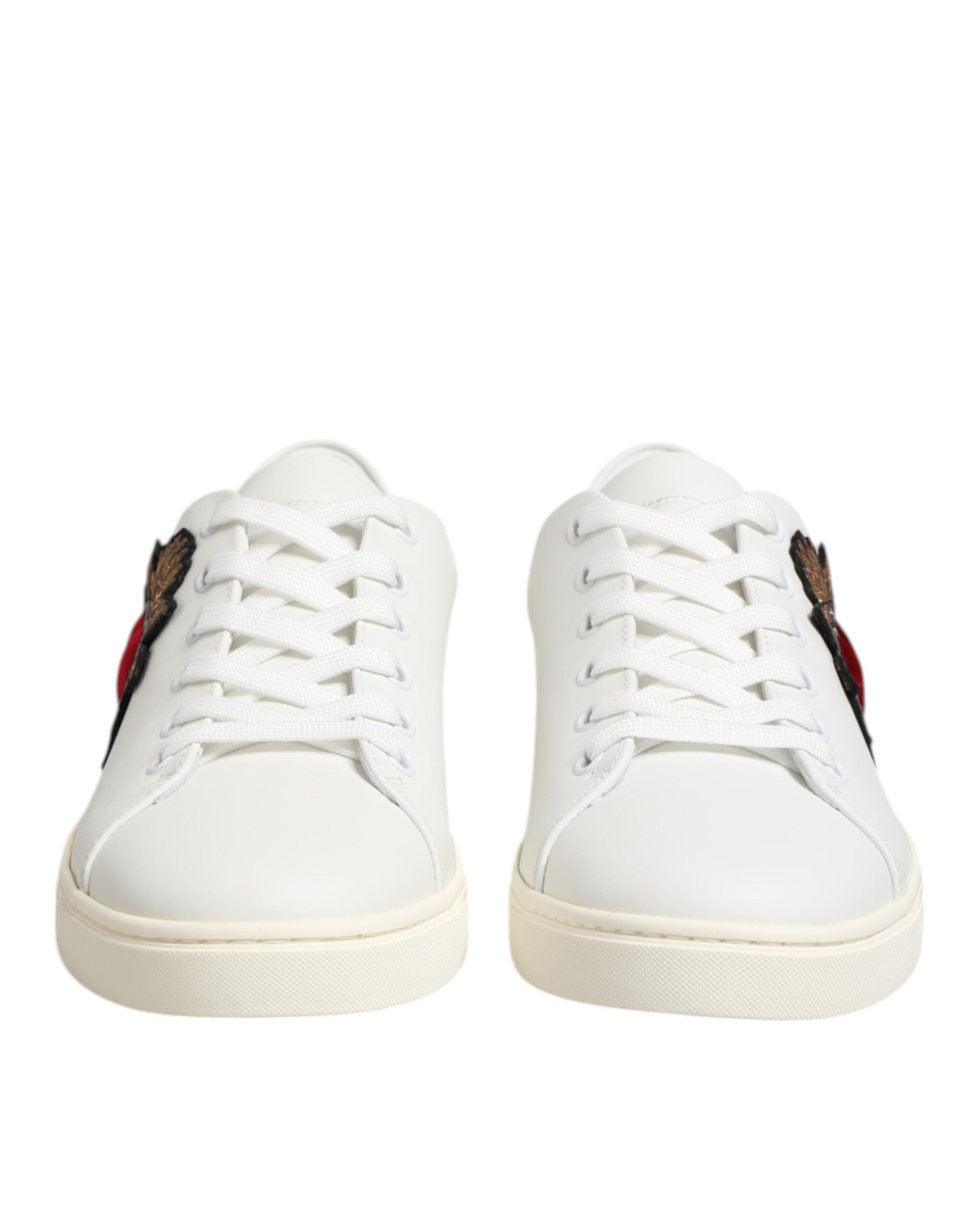 Dolce & Gabbana White Leather Sacre Heart Patch Sneakers Shoes Glam Steals