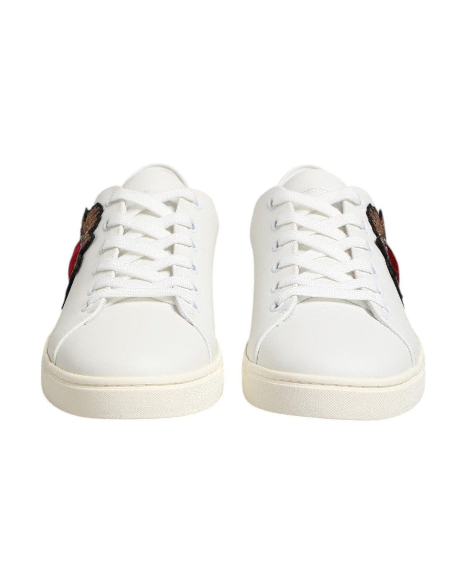 Dolce & Gabbana White Leather Sacre Heart Patch Sneakers Shoes Glam Steals