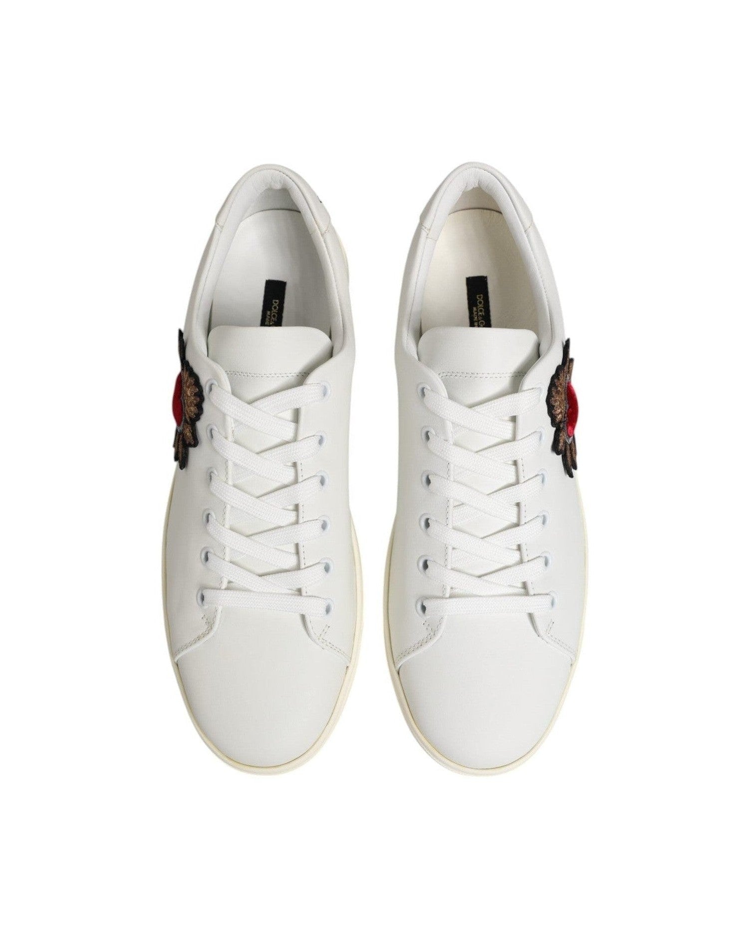 Dolce & Gabbana White Leather Sacre Heart Patch Sneakers Shoes Glam Steals
