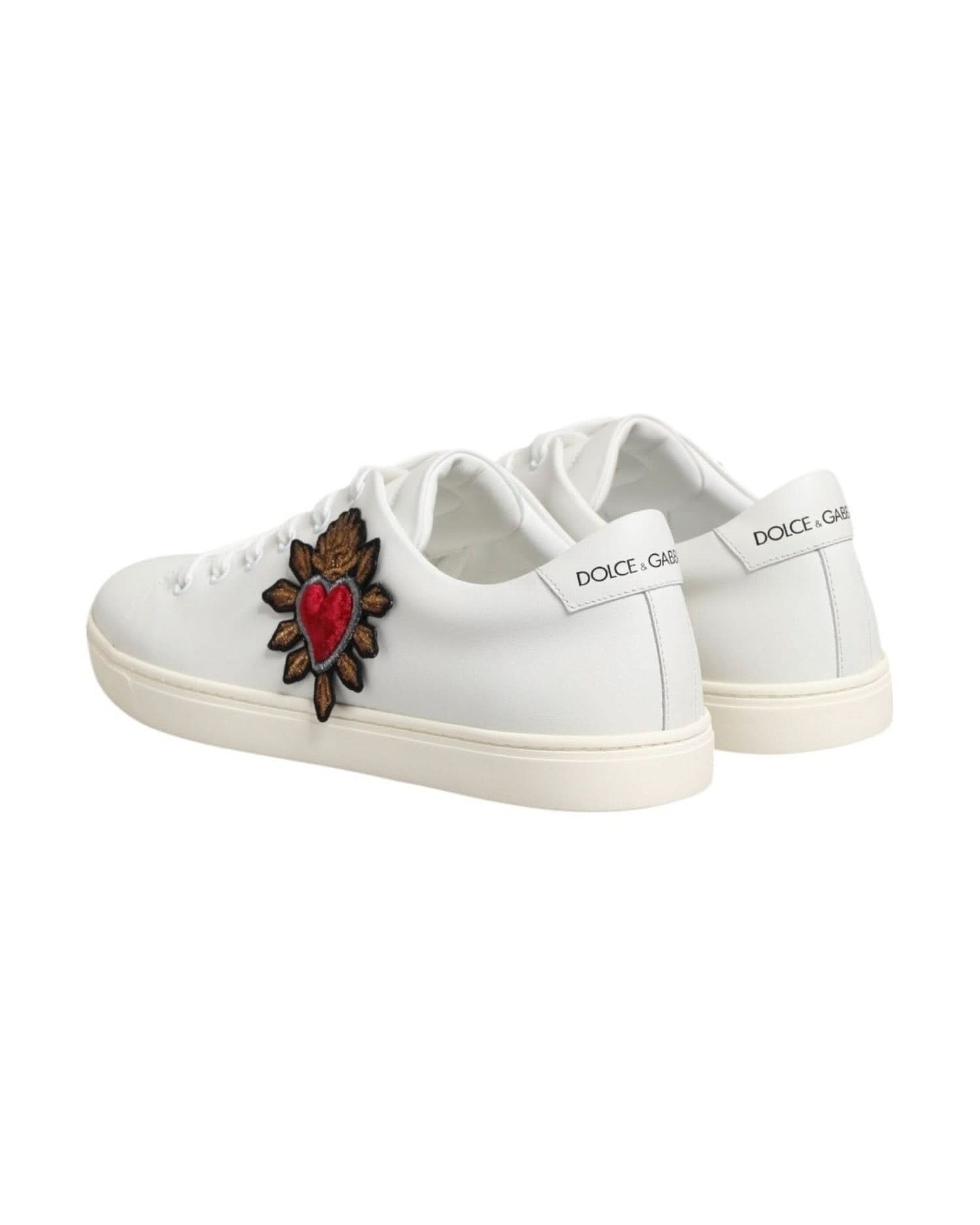 Dolce & Gabbana White Leather Sacre Heart Patch Sneakers Shoes Sneakers