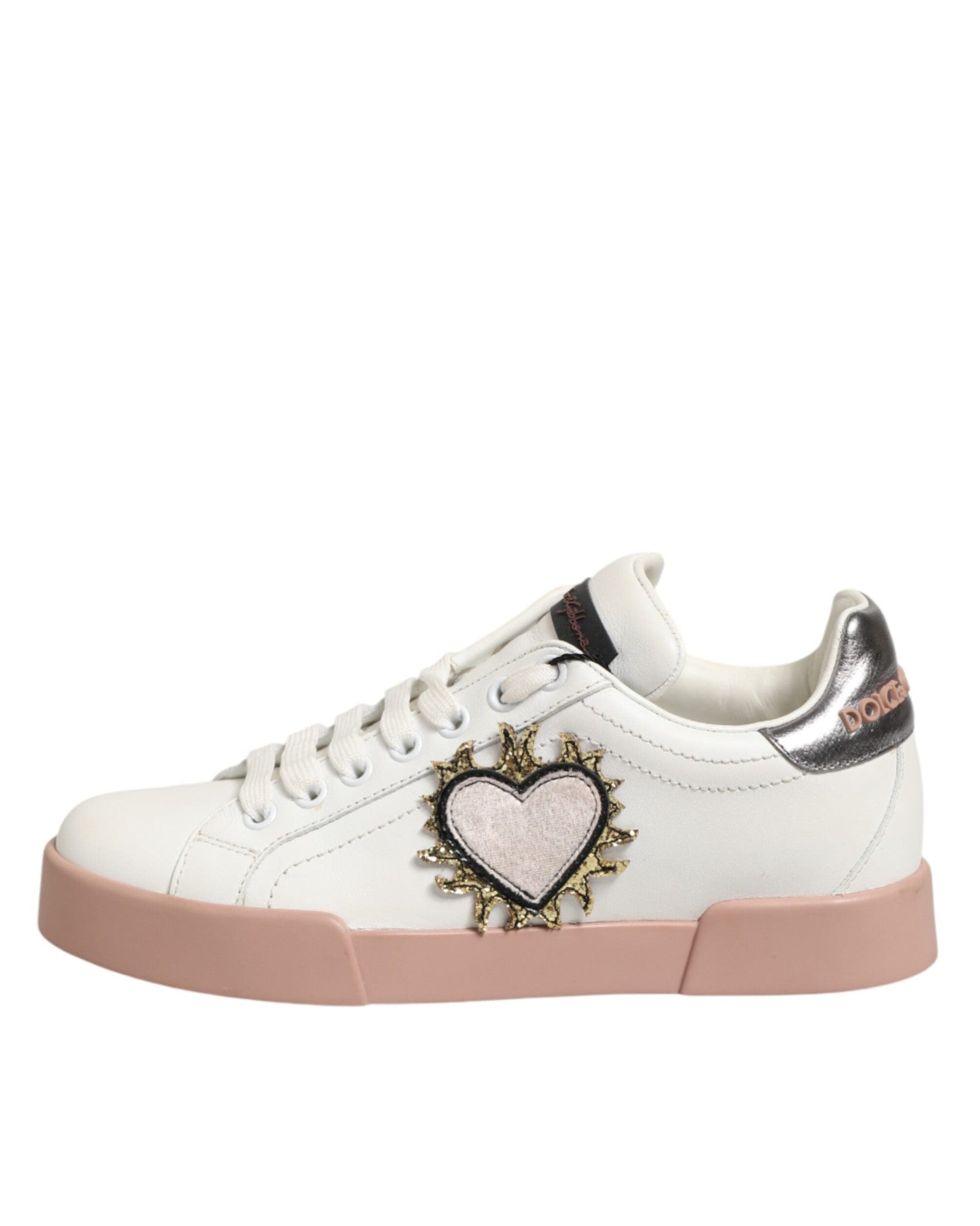 Dolce & Gabbana White Leather Sacred Heart Sneakers Shoes Glam Steals