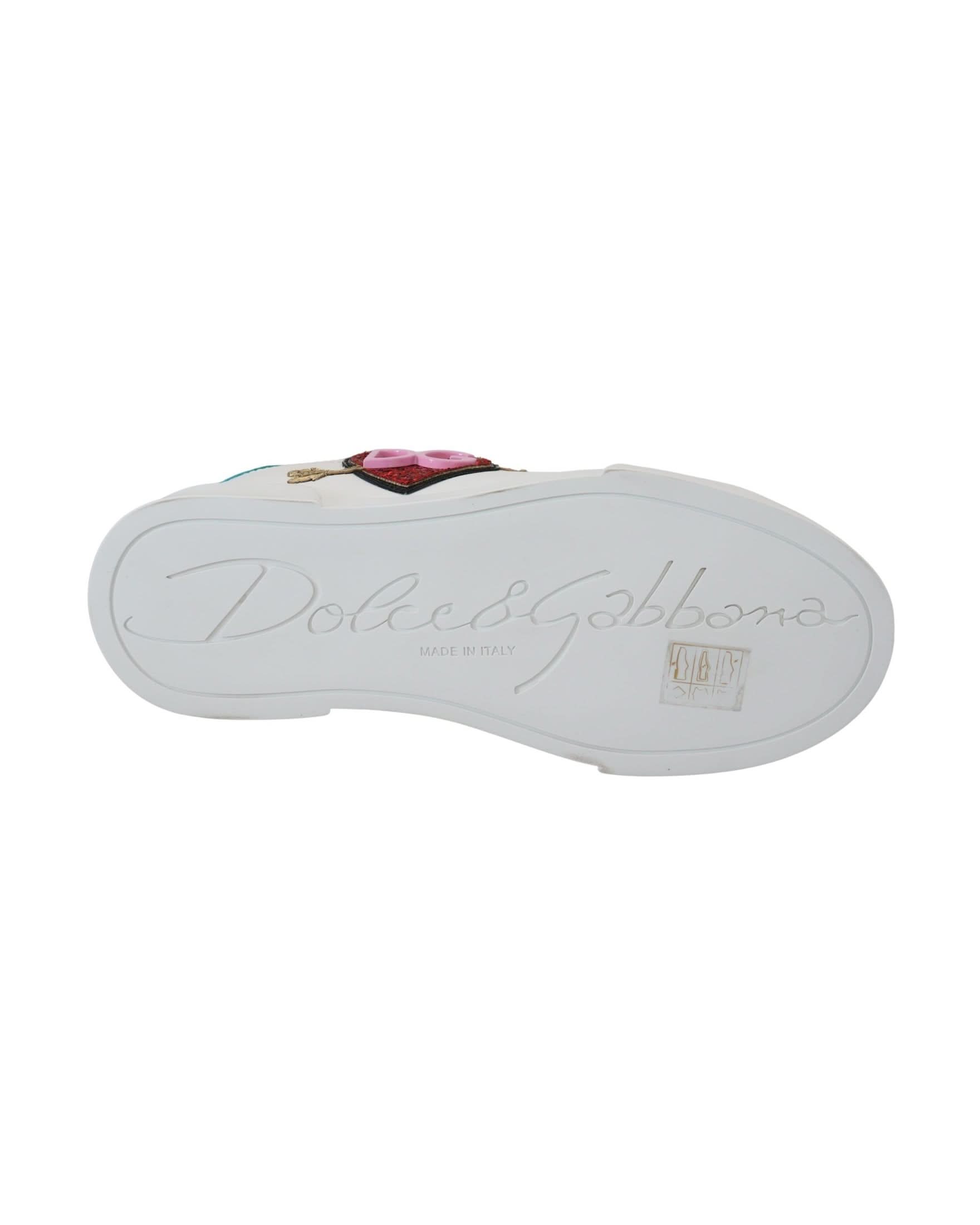 Dolce & Gabbana White Leather Sneaker Portofino Logo Heart Shoes Sneakers